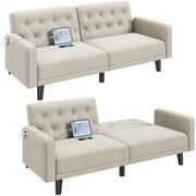 63" Convertible Futon Sofa Bed with USB Ports