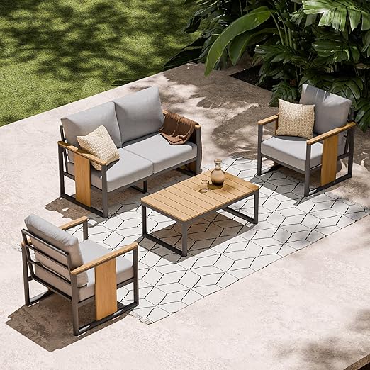 5-Piece Aluminum Outdoor Sectional Sofa Set with Coffee Table