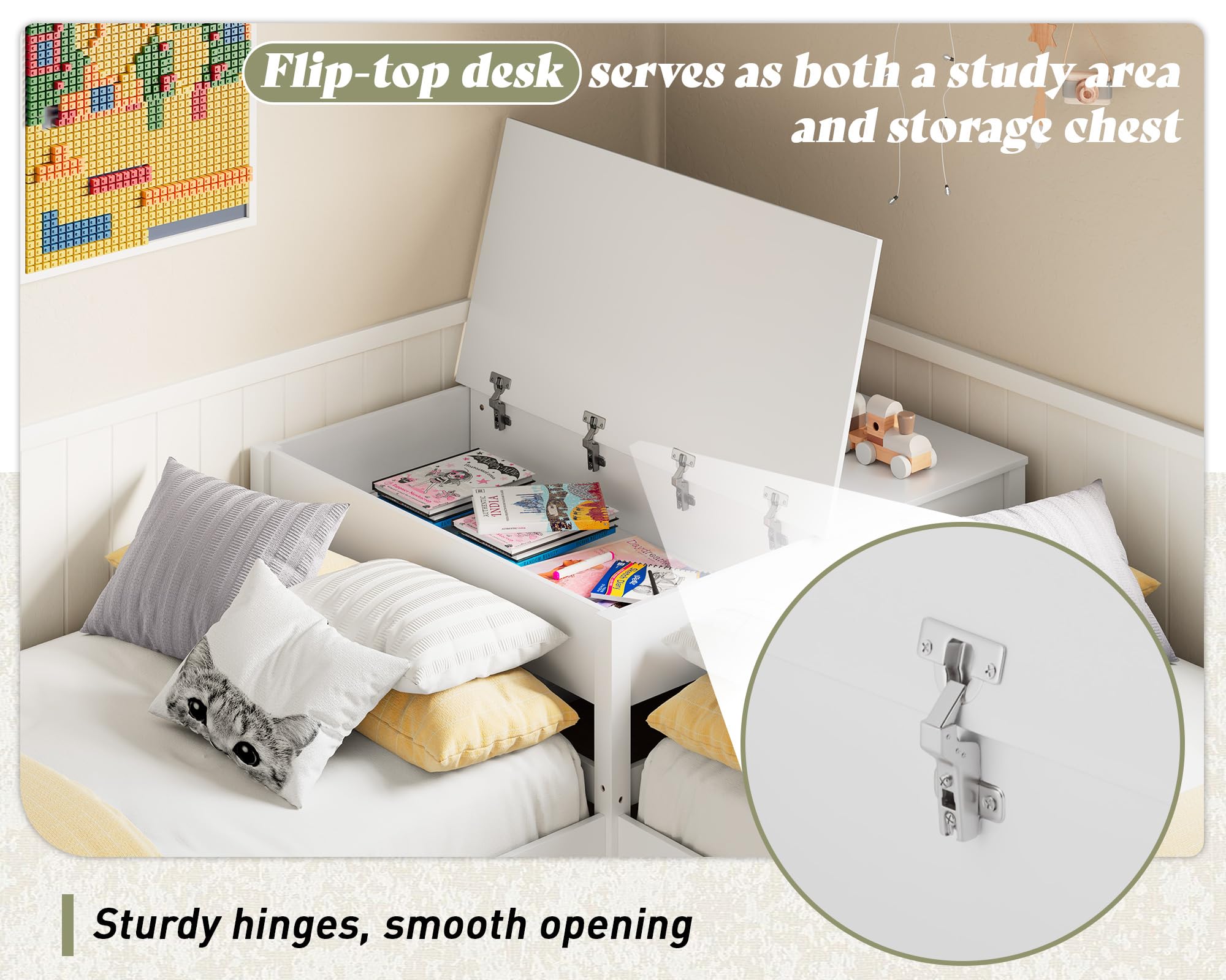 L-Shaped Twin Trundle Bed with Storage Desk