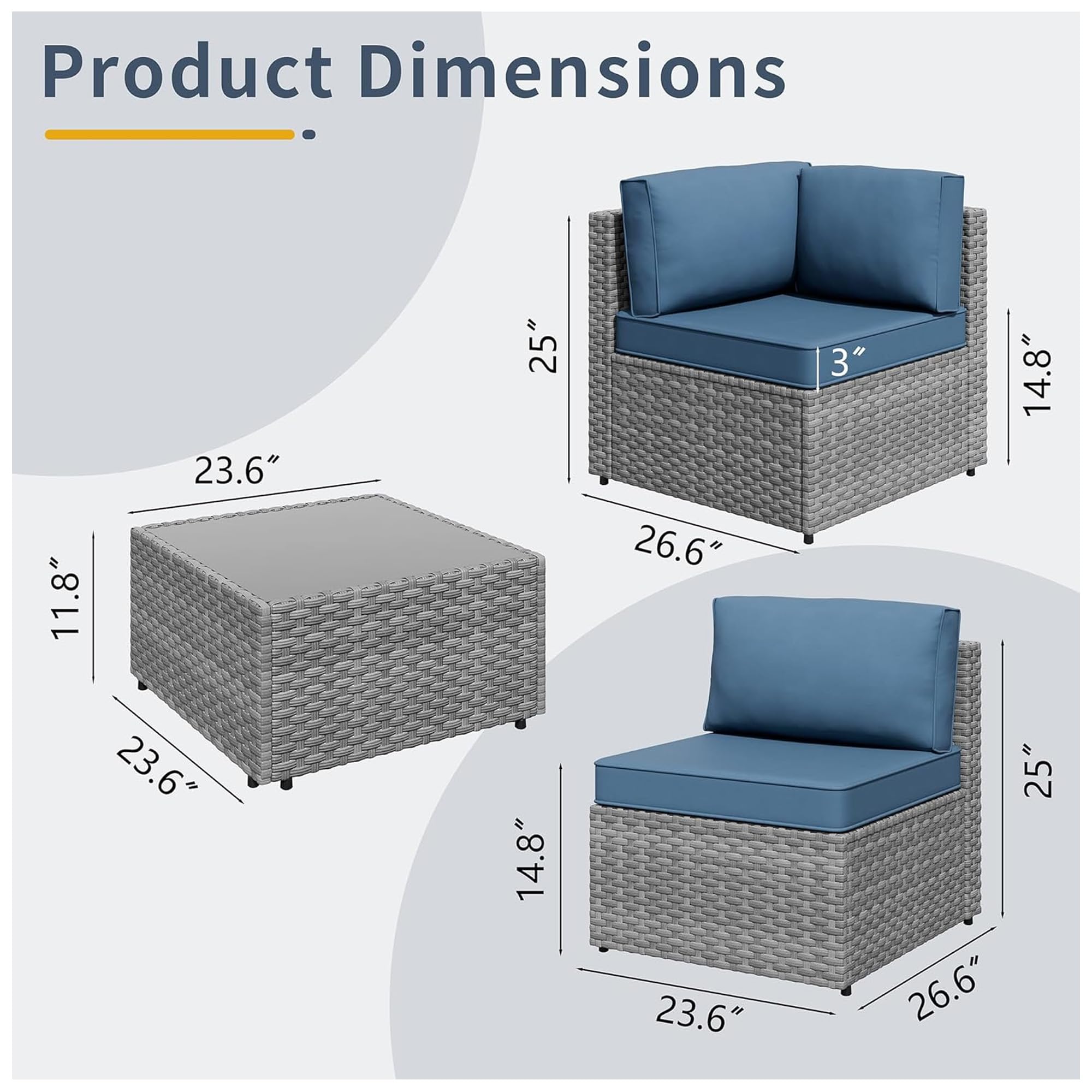 5-Piece Patio Conversation Set with Sectional Sofa and Coffee Table