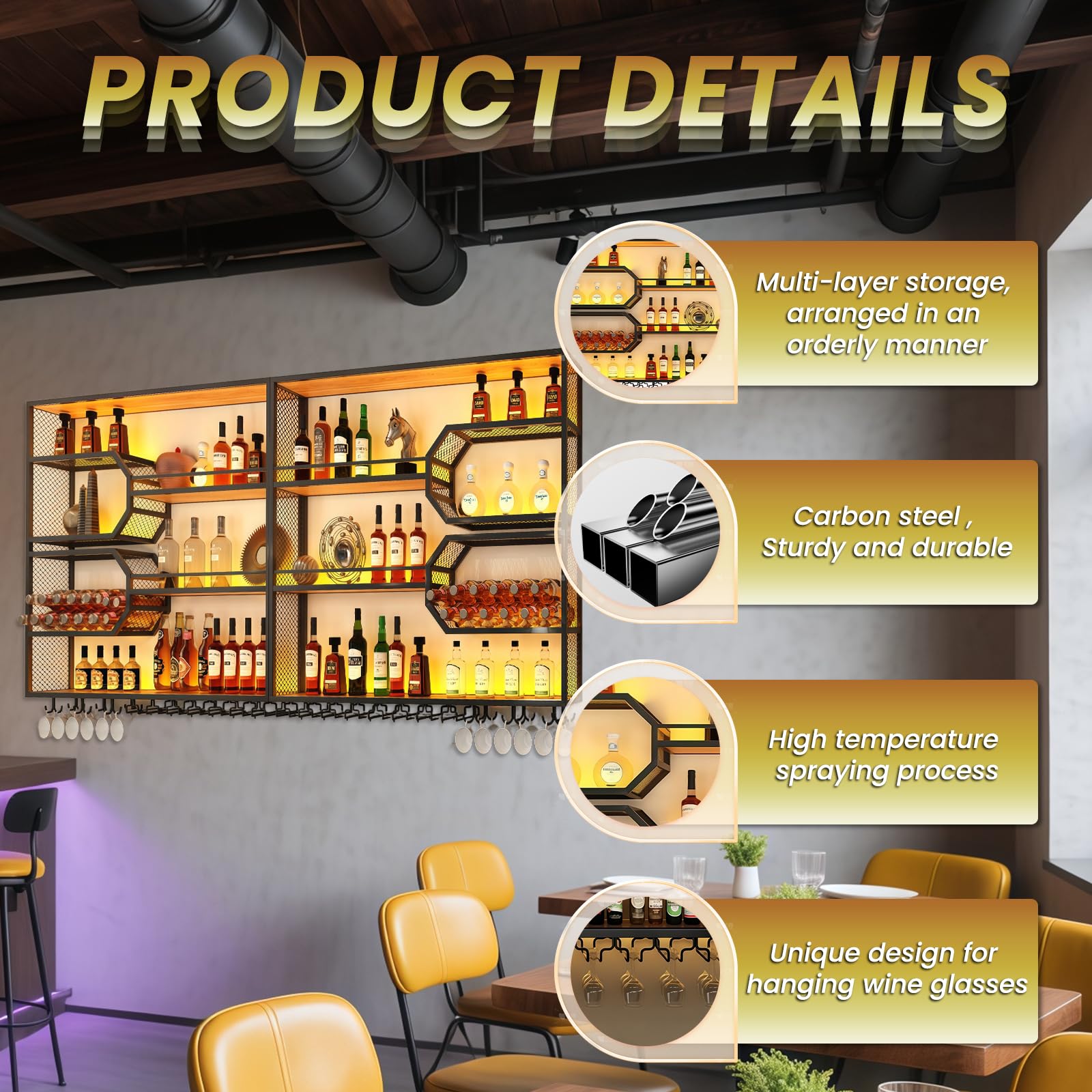 Wall Mounted Wine Rack with LED Light