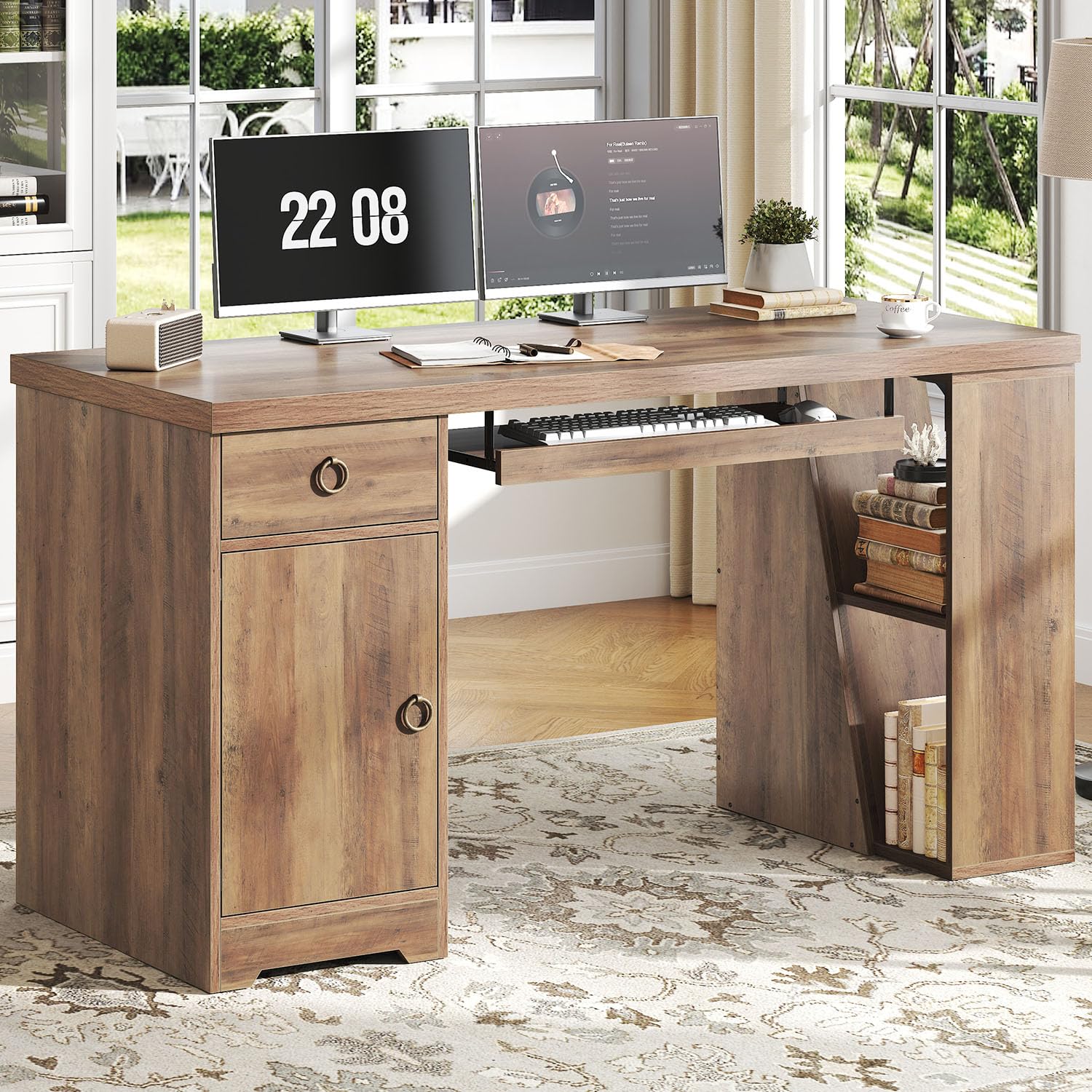 55 Inch Executive Office Desk with Drawers and Storage