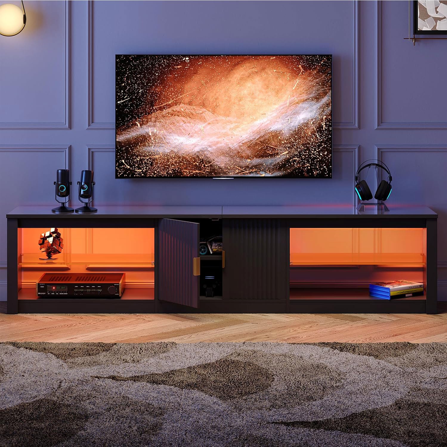80 Inch LED Gaming TV Stand with Storage Cabinet