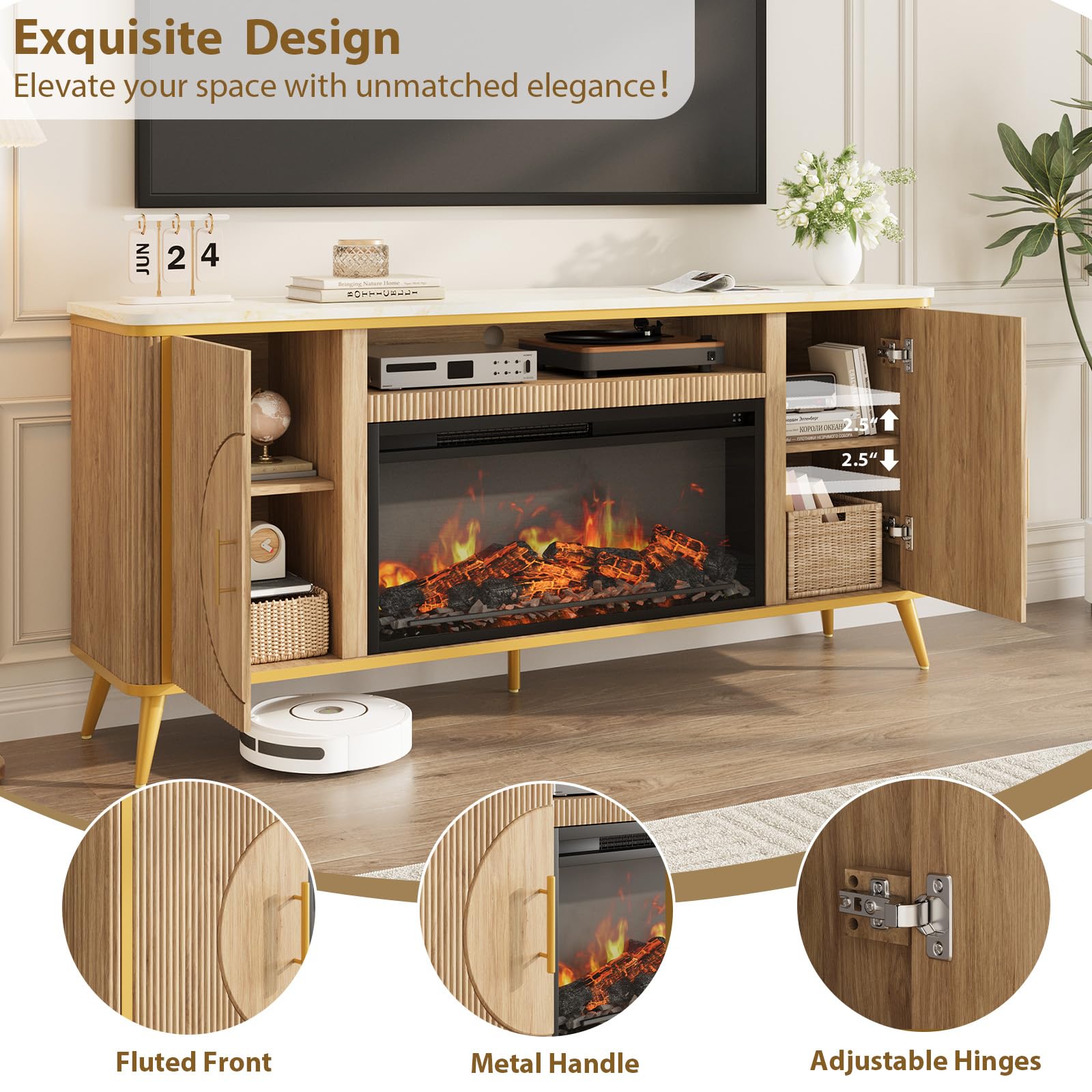 Fluted Fireplace TV Stand with Electric Fireplace