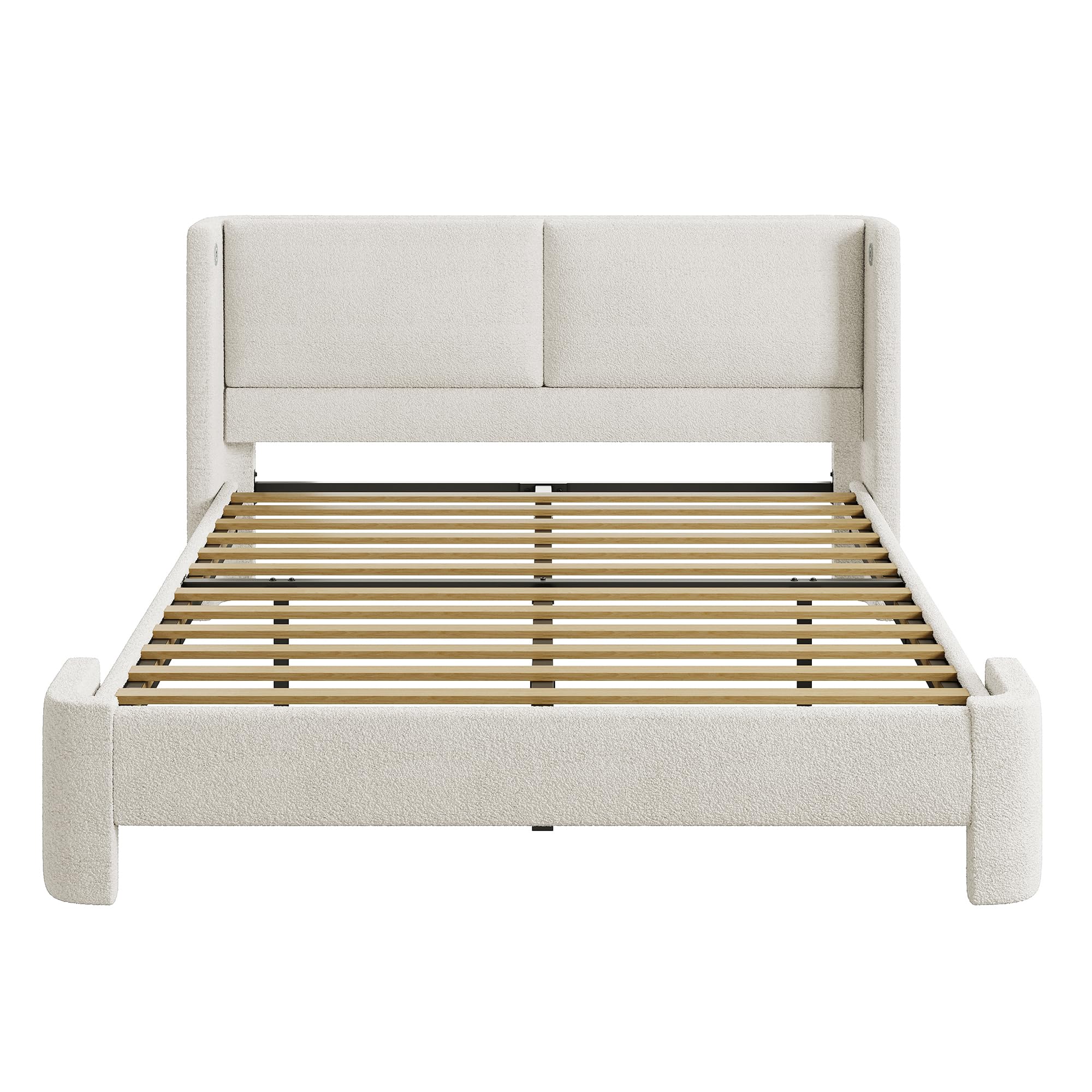 Queen Upholstered Bed Frame with USB Ports