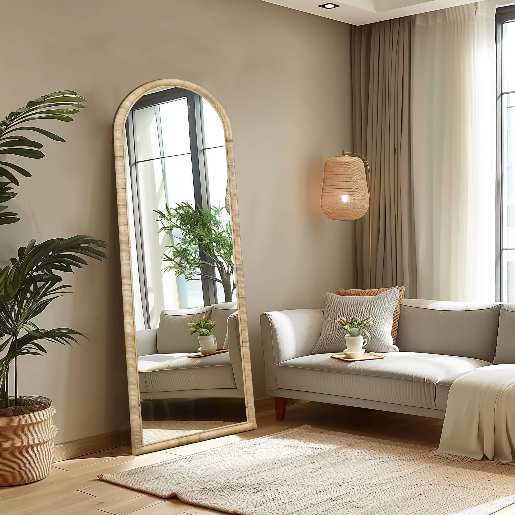 Arched Rattan Full Length Mirror