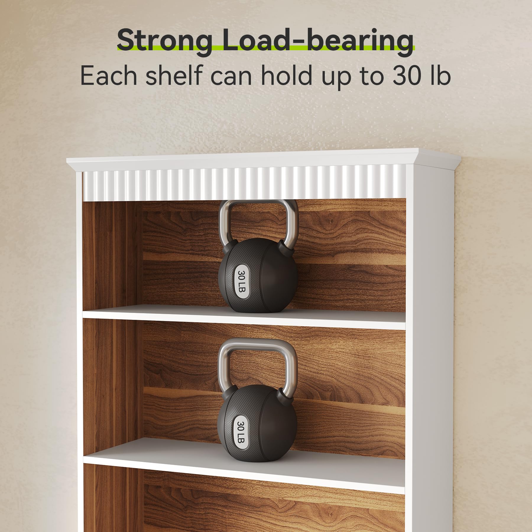 5-Tier Tall White Bookcase with Drawers