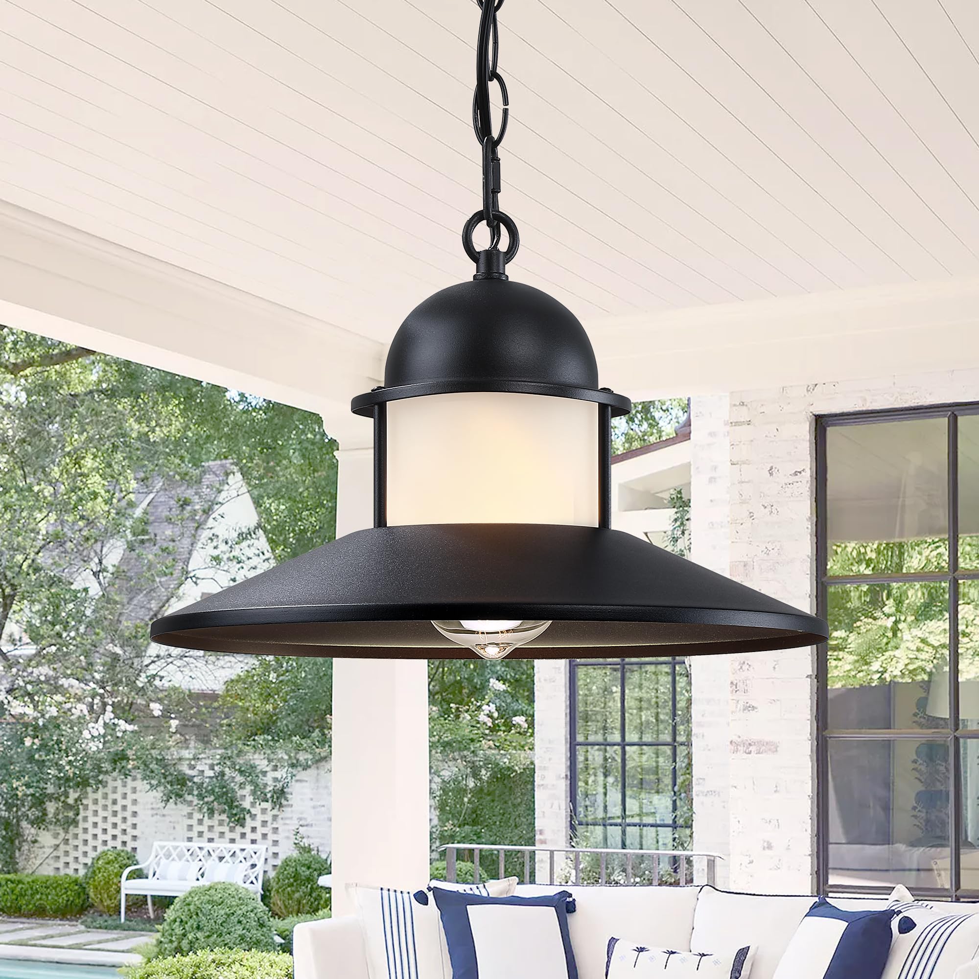 Outdoor Pendant Light 2 Pack Matte Black with Frosted Glass