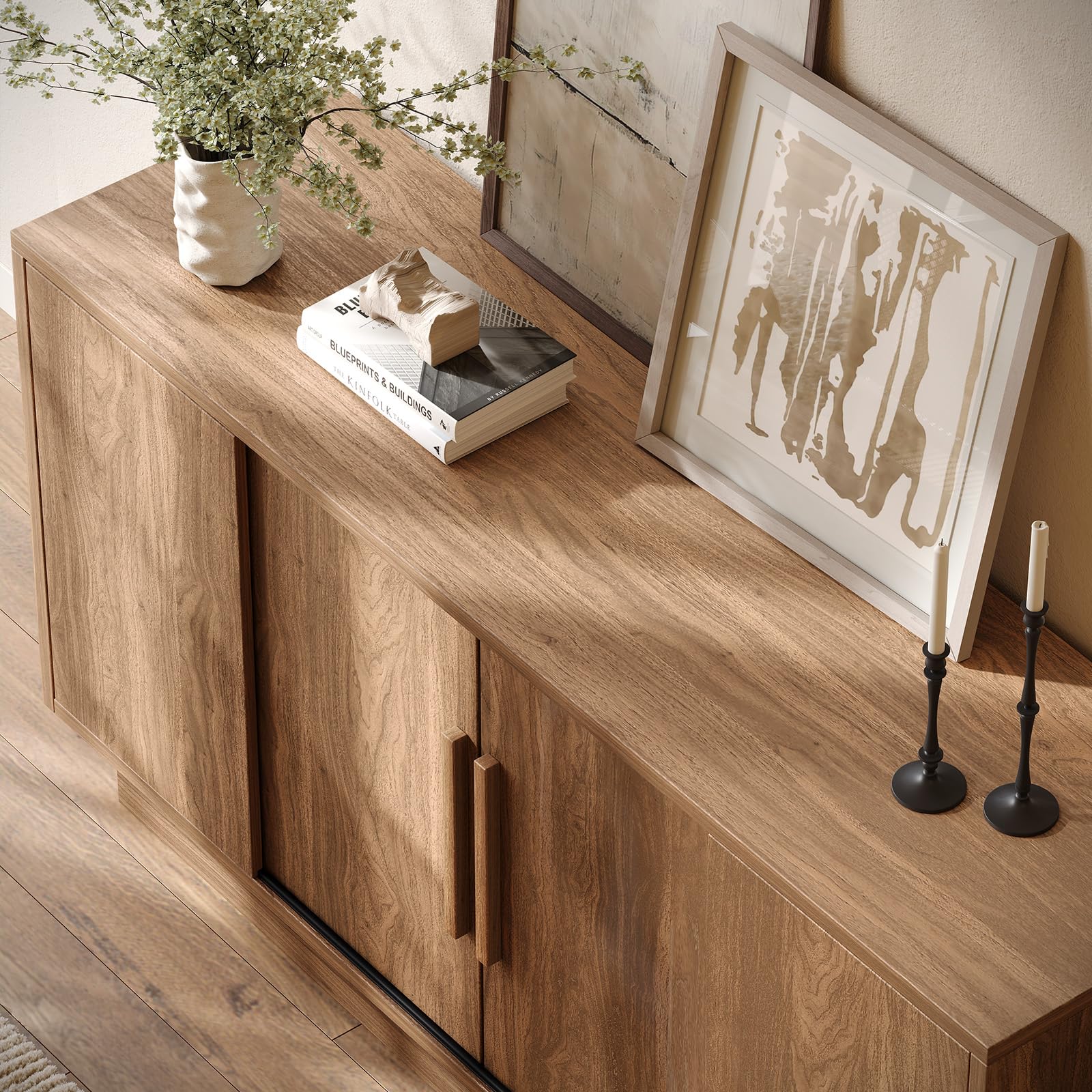 63" Sideboard Buffet Cabinet with 4 Sliding Doors