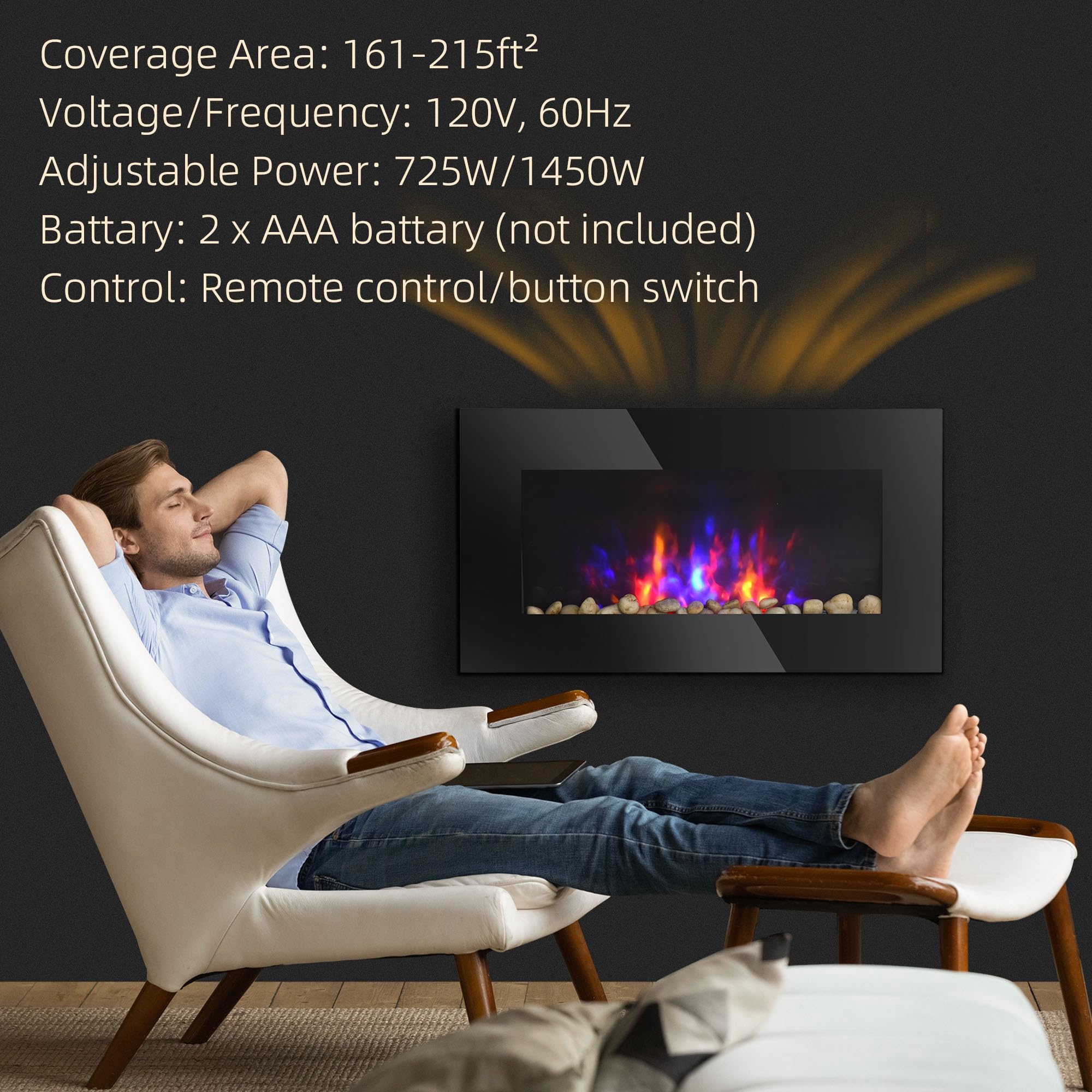 29" Wall Mounted Electric Fireplace with Remote Control