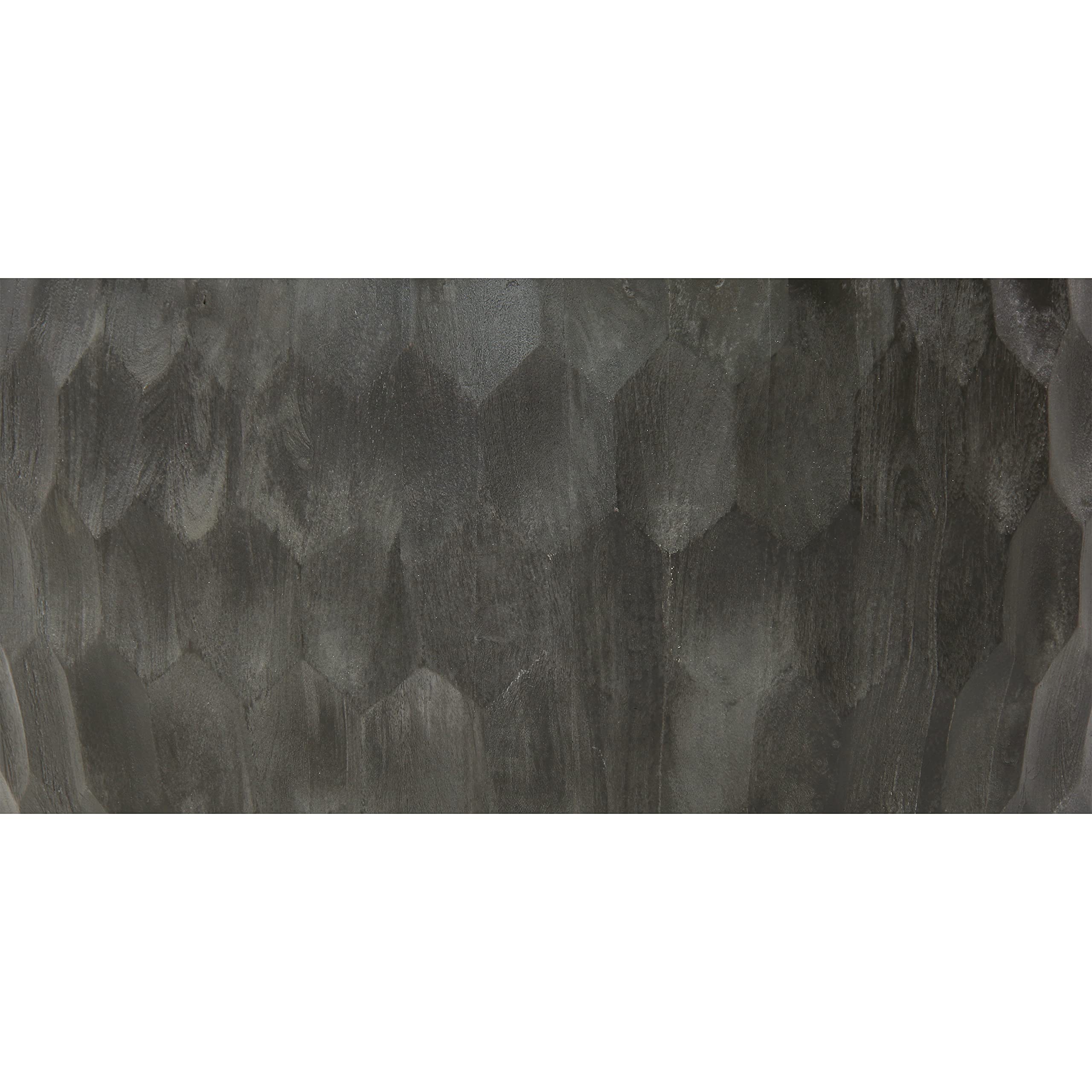 Wooden Round Drum Coffee Table with Geometric Carved Pattern