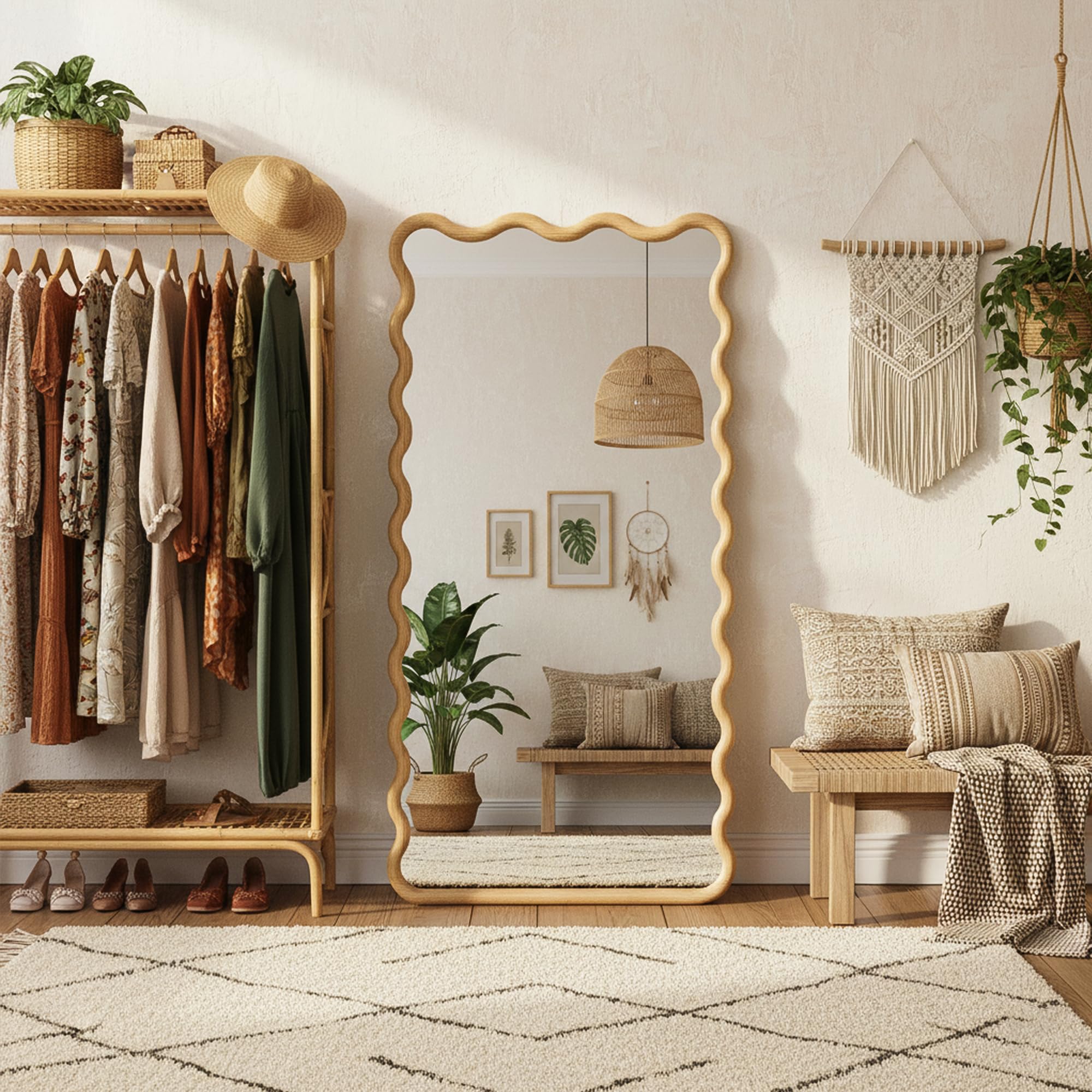 Wavy Wood Wall Mirror