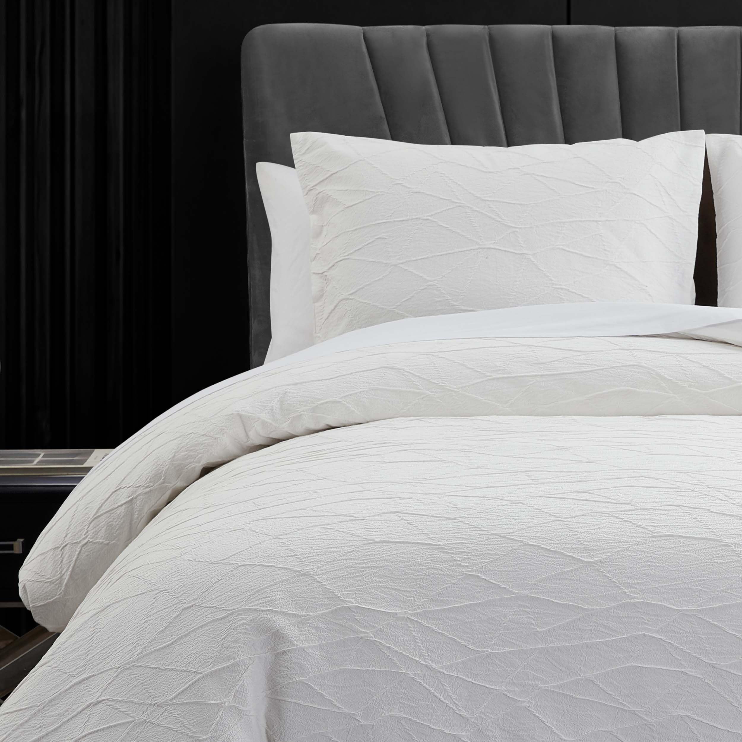 King Comforter Set with Shams - White Crinkle Texture