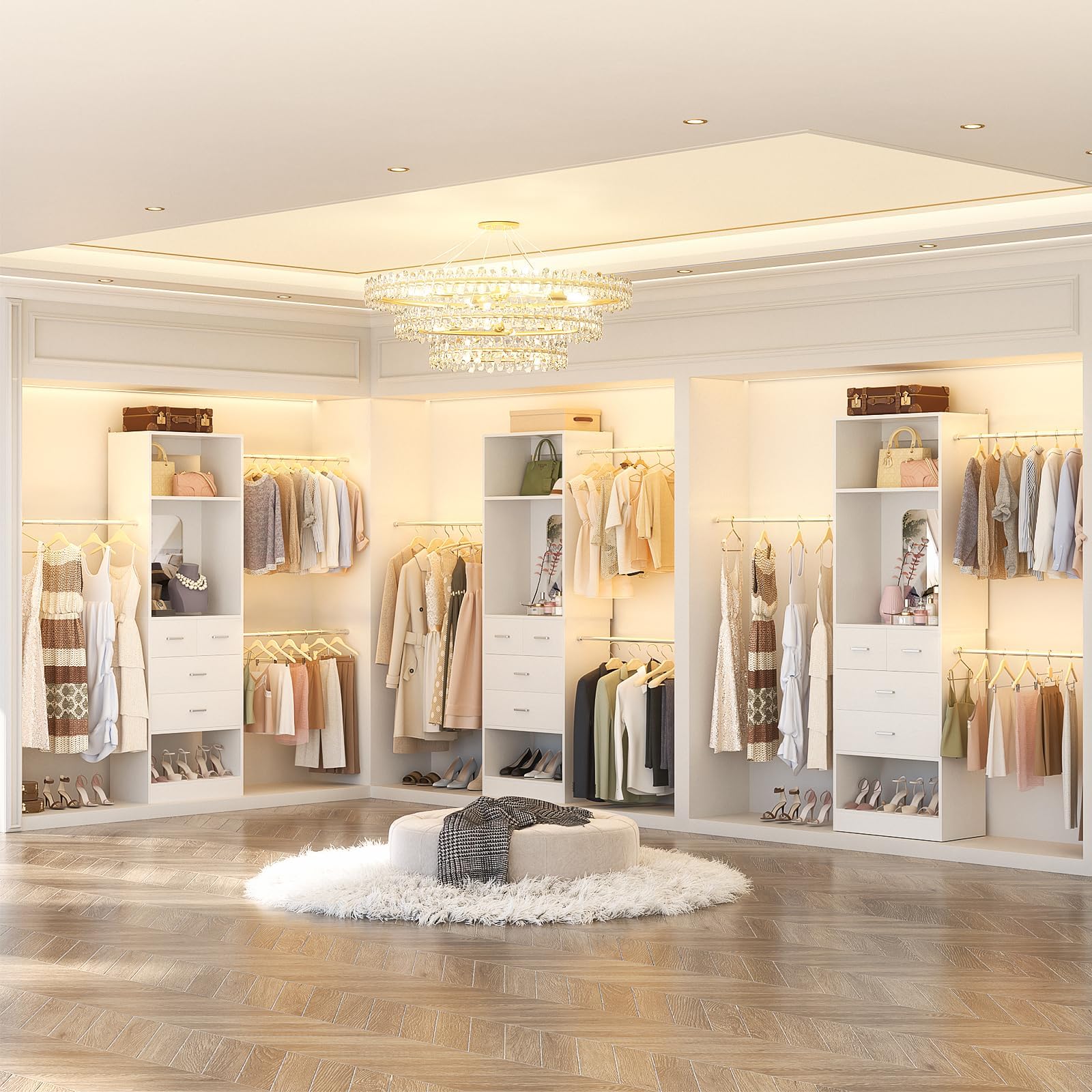 Walk-in Closet Organizer System with Mirror and Drawers