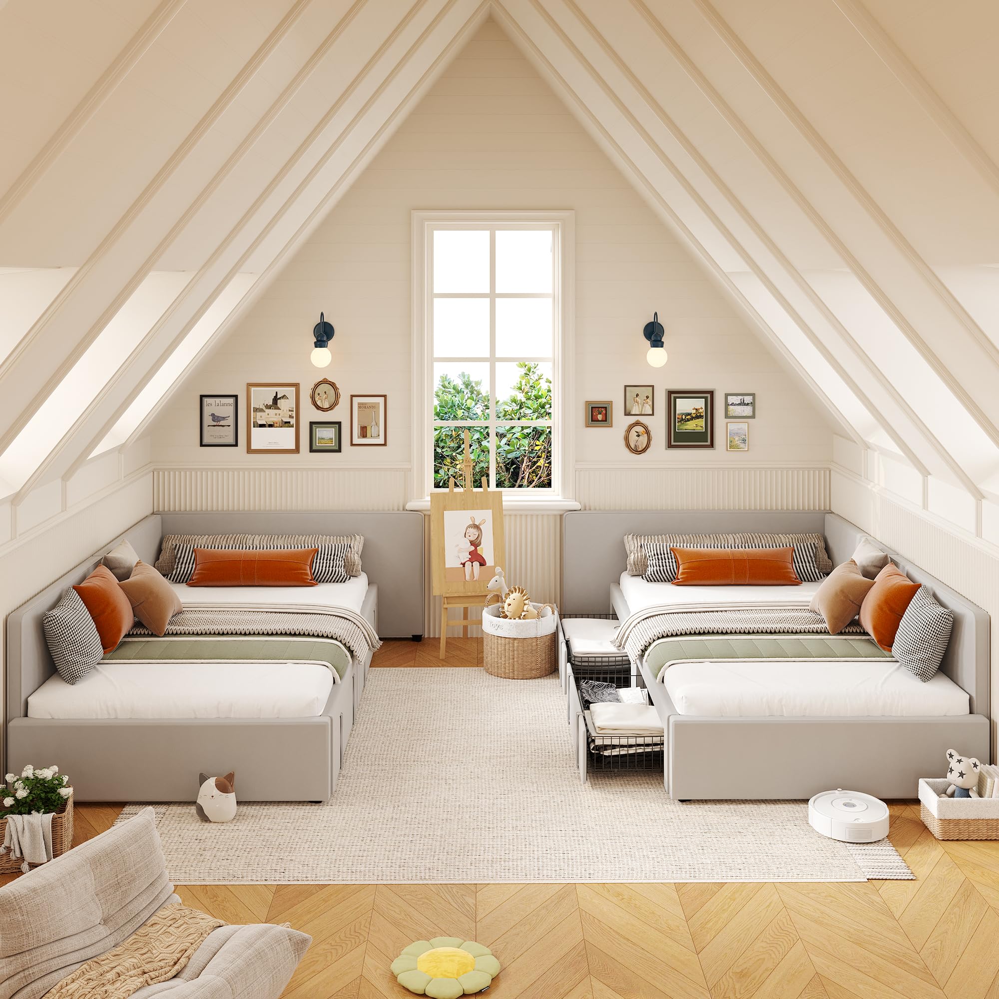 Twin Daybed with Storage Drawers and Velvet Upholstered Headboard