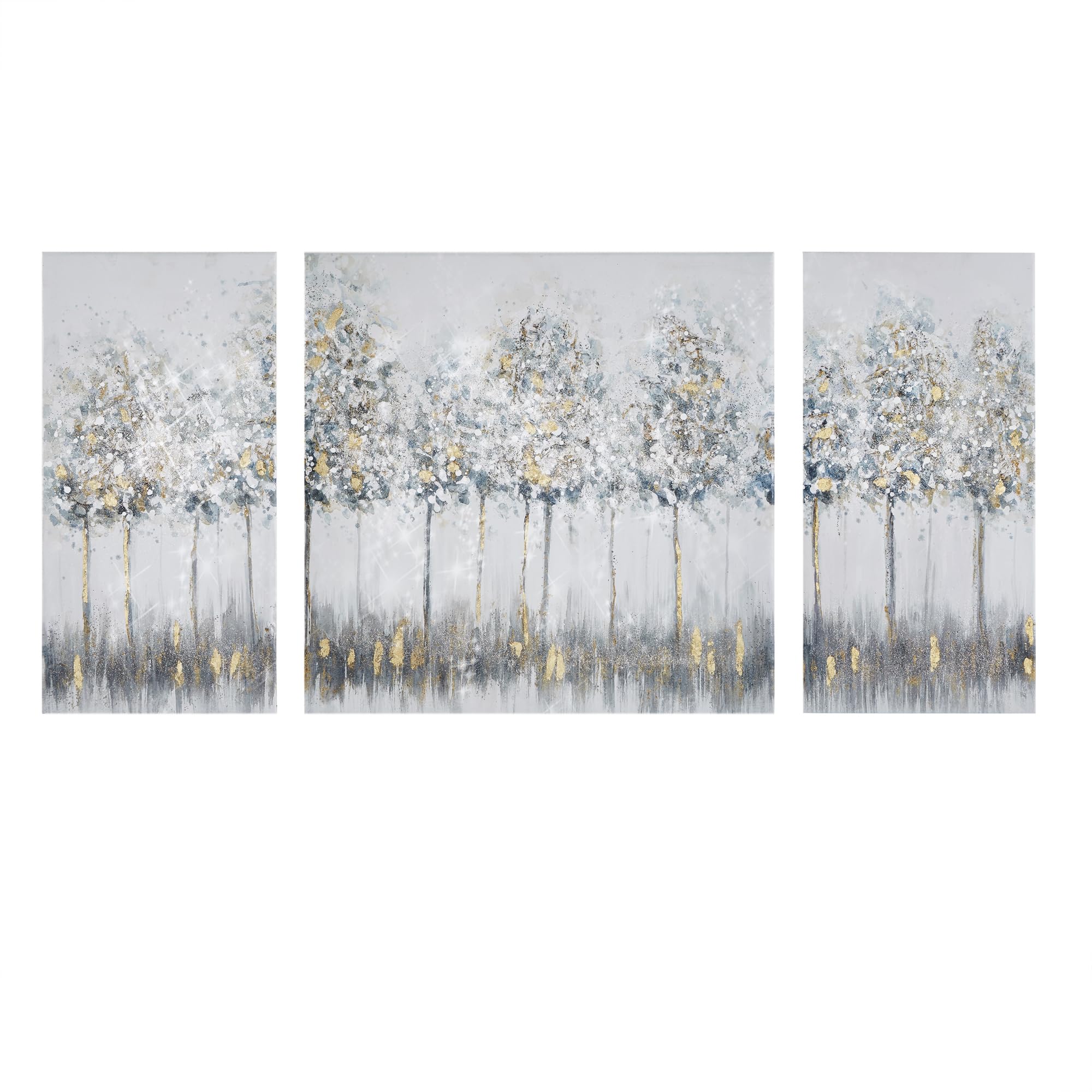 Blue Midst Forest Triptych Canvas Wall Art Set - 3 Piece Abstract Landscape