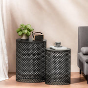 Outdoor Side Table Set of 2 - Round Metal Patio Accent Tables