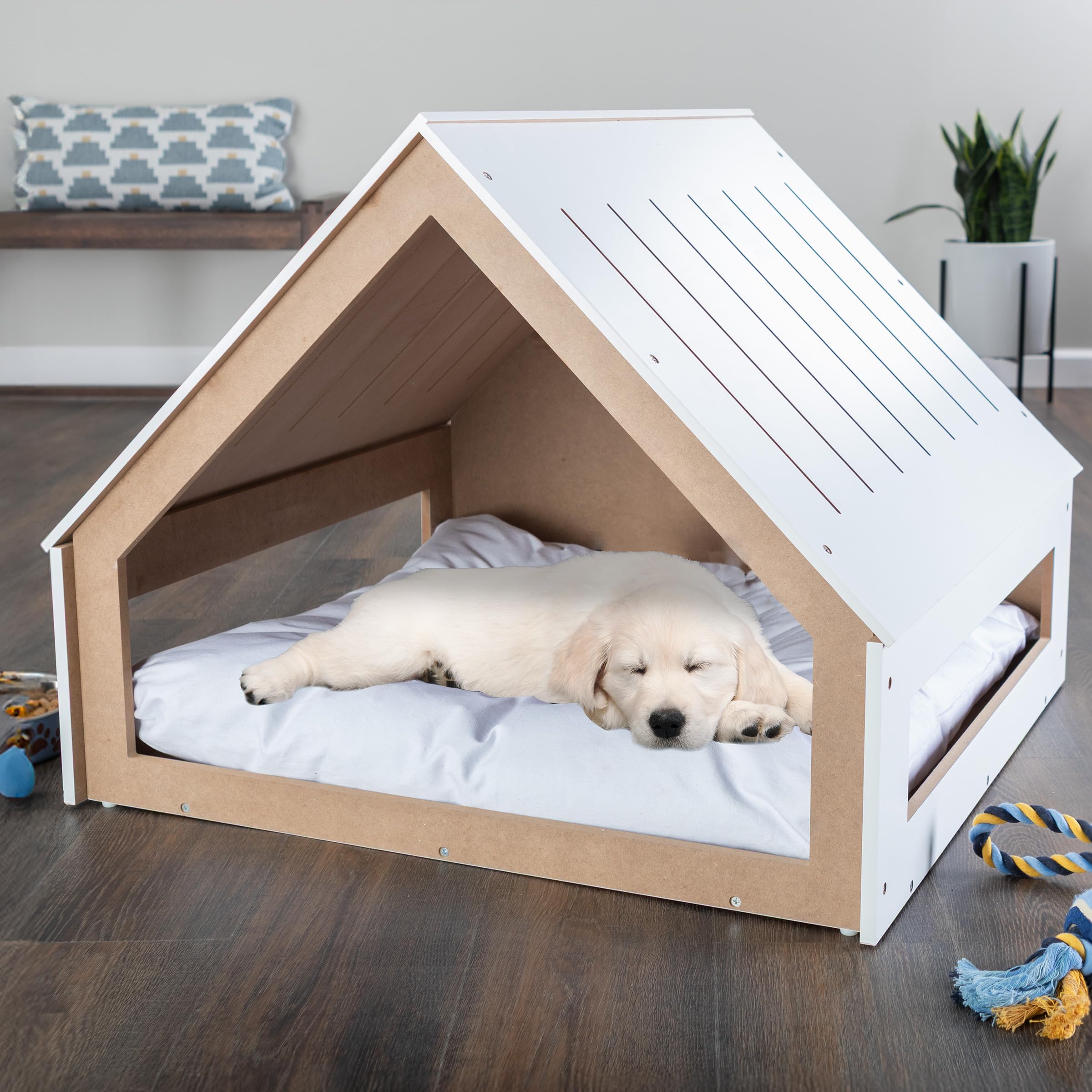 Indoor Dog House Bed with Soft Cushion and Air Vents