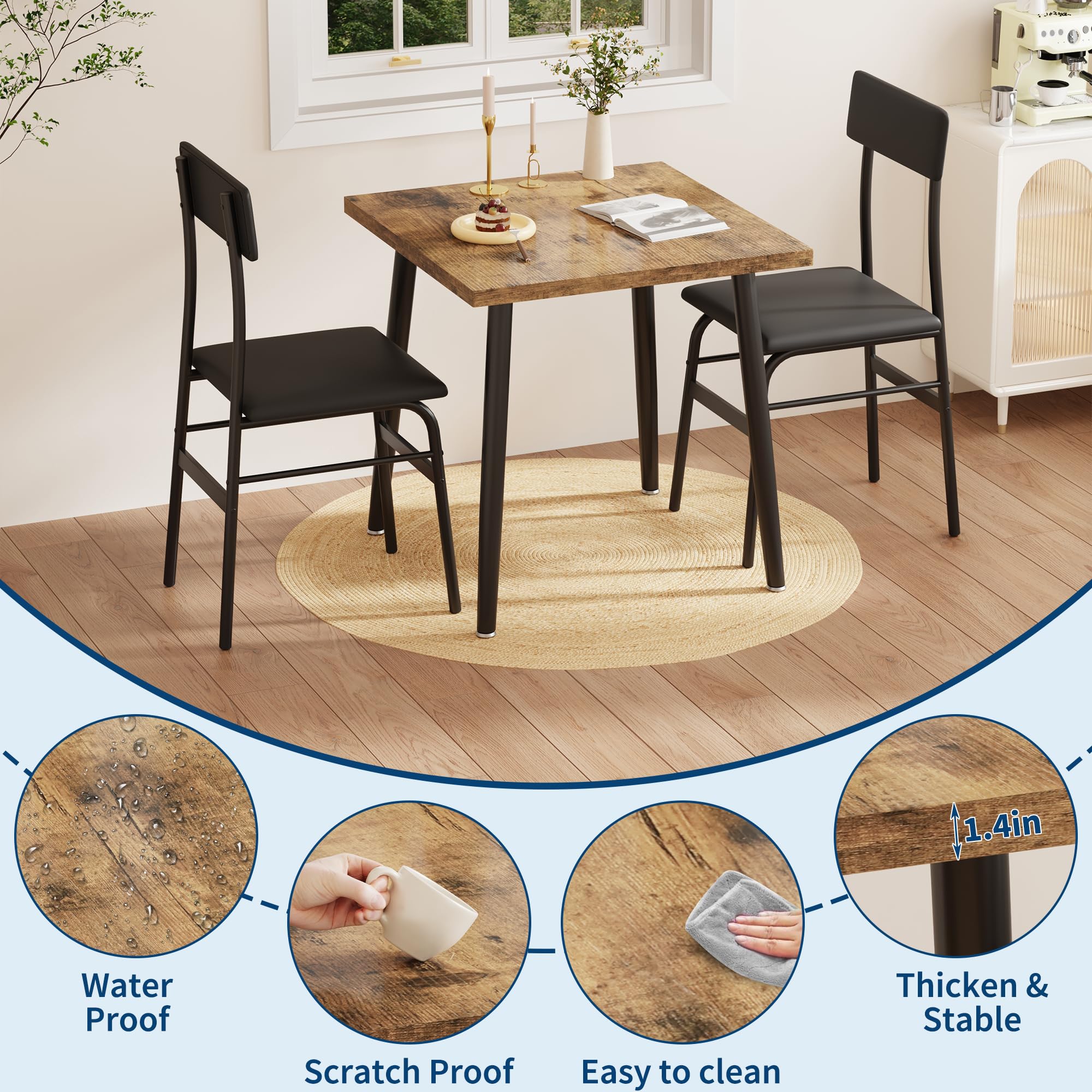 3-Piece Dining Table Set with Upholstered Chairs