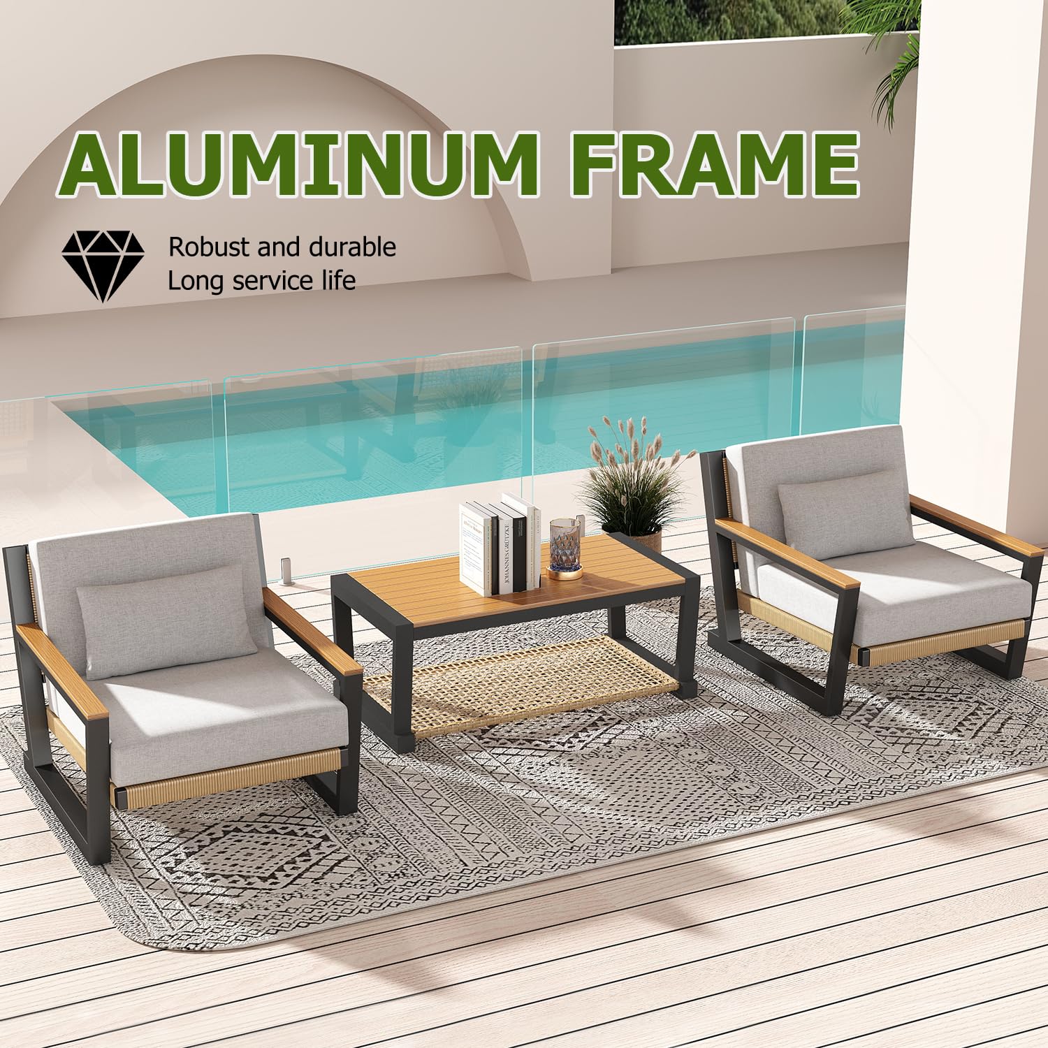 Aluminum Patio Sofa Set with PE Rope Weaving