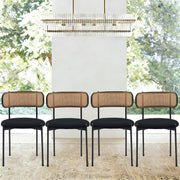 Rattan Dining Chairs Set of 4 with Velvet Cushion