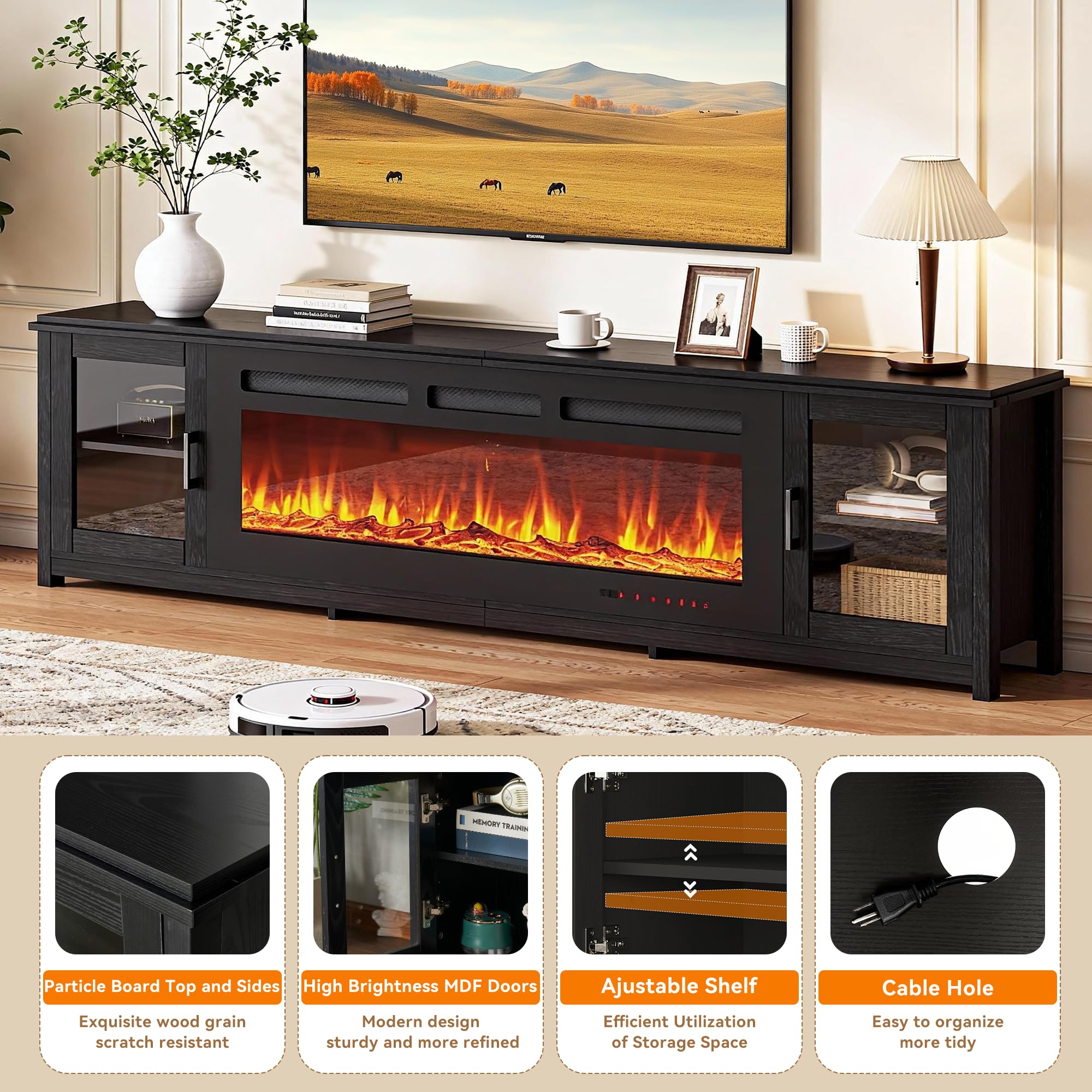 90" Electric Fireplace TV Stand with WiFi Control