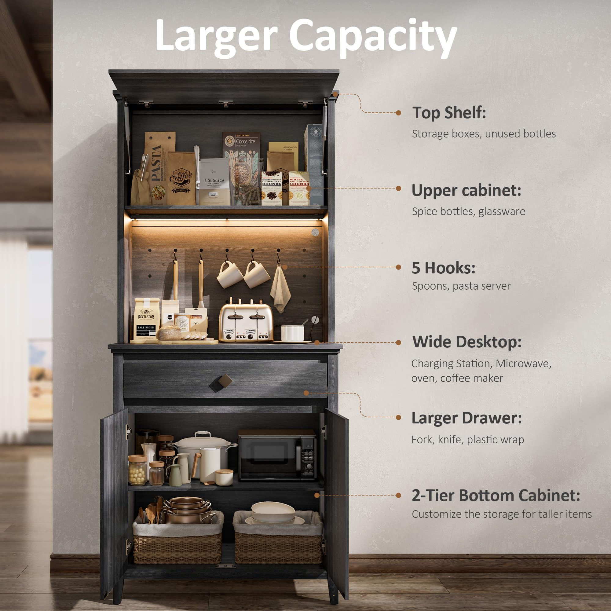 72" Tall Kitchen Pantry with Hydraulic Flip Up Door