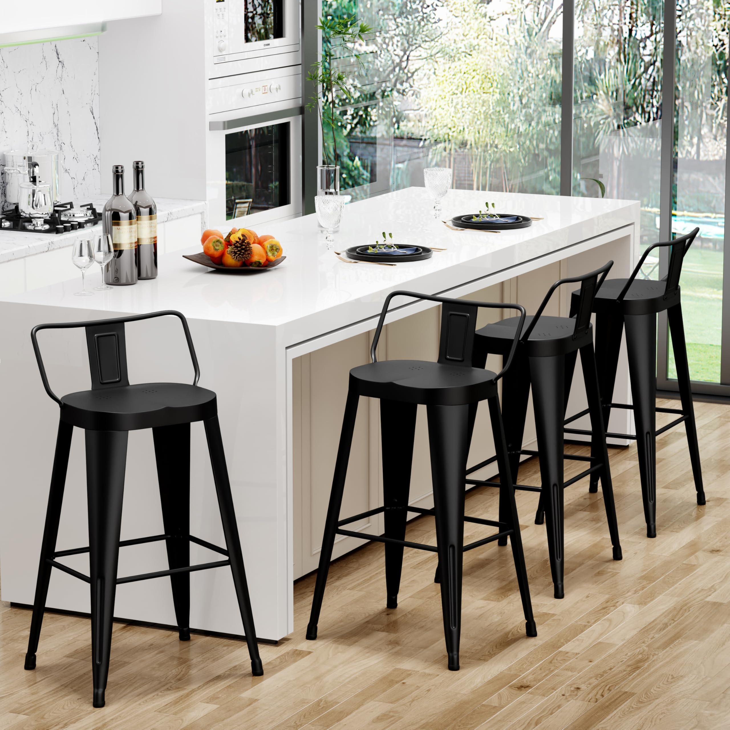 Metal Bar Stools Set of 4 with Back