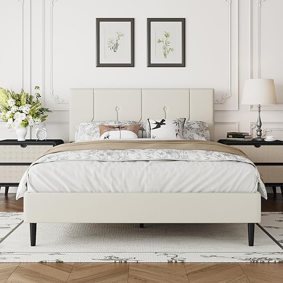 Full Size Pink Upholstered Platform Bed Frame