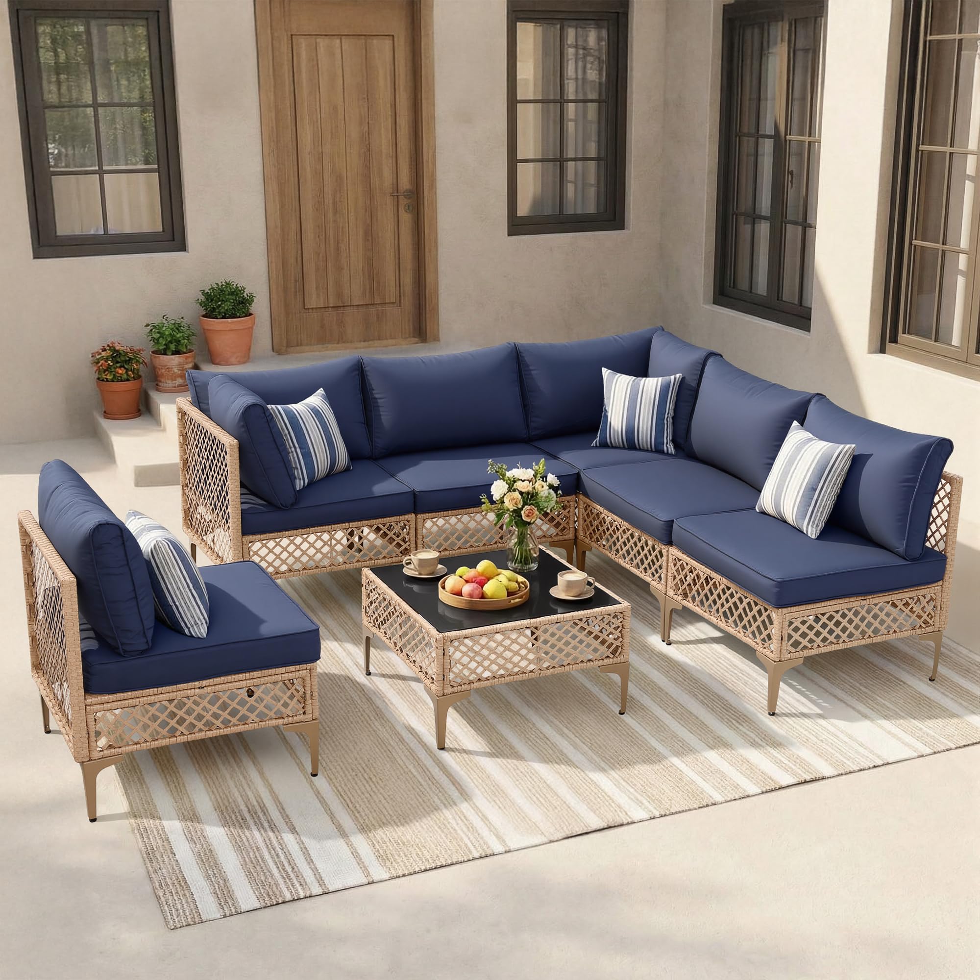 7 Piece Outdoor Wicker Modular Sectional Set with Coffee Table