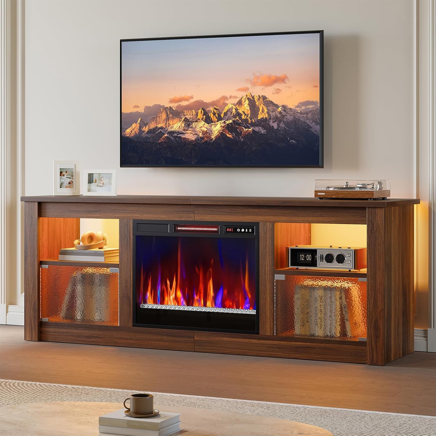 63" Fireplace TV Stand with RGB LED