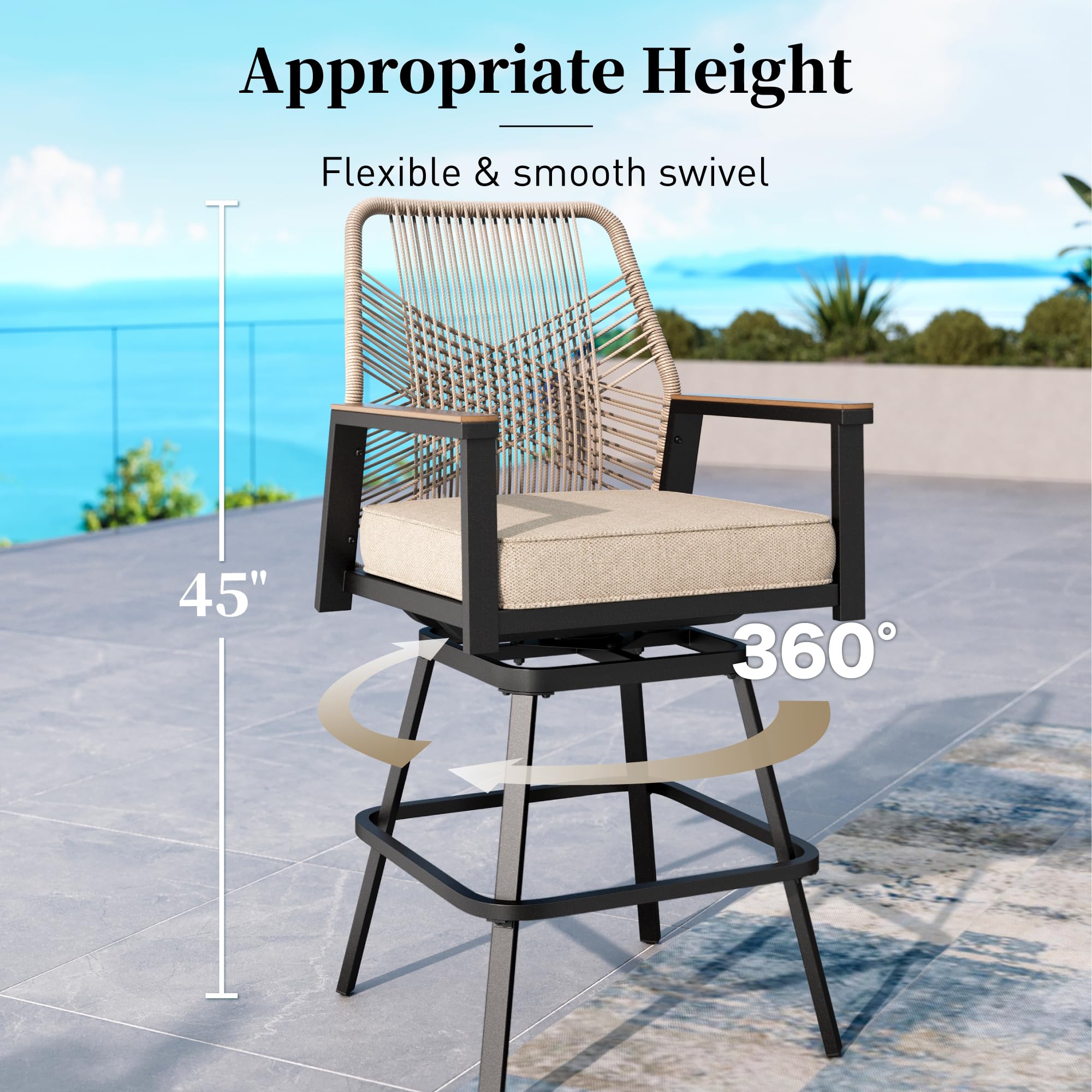 Swivel Bar Stools Set of 4 with Cushions