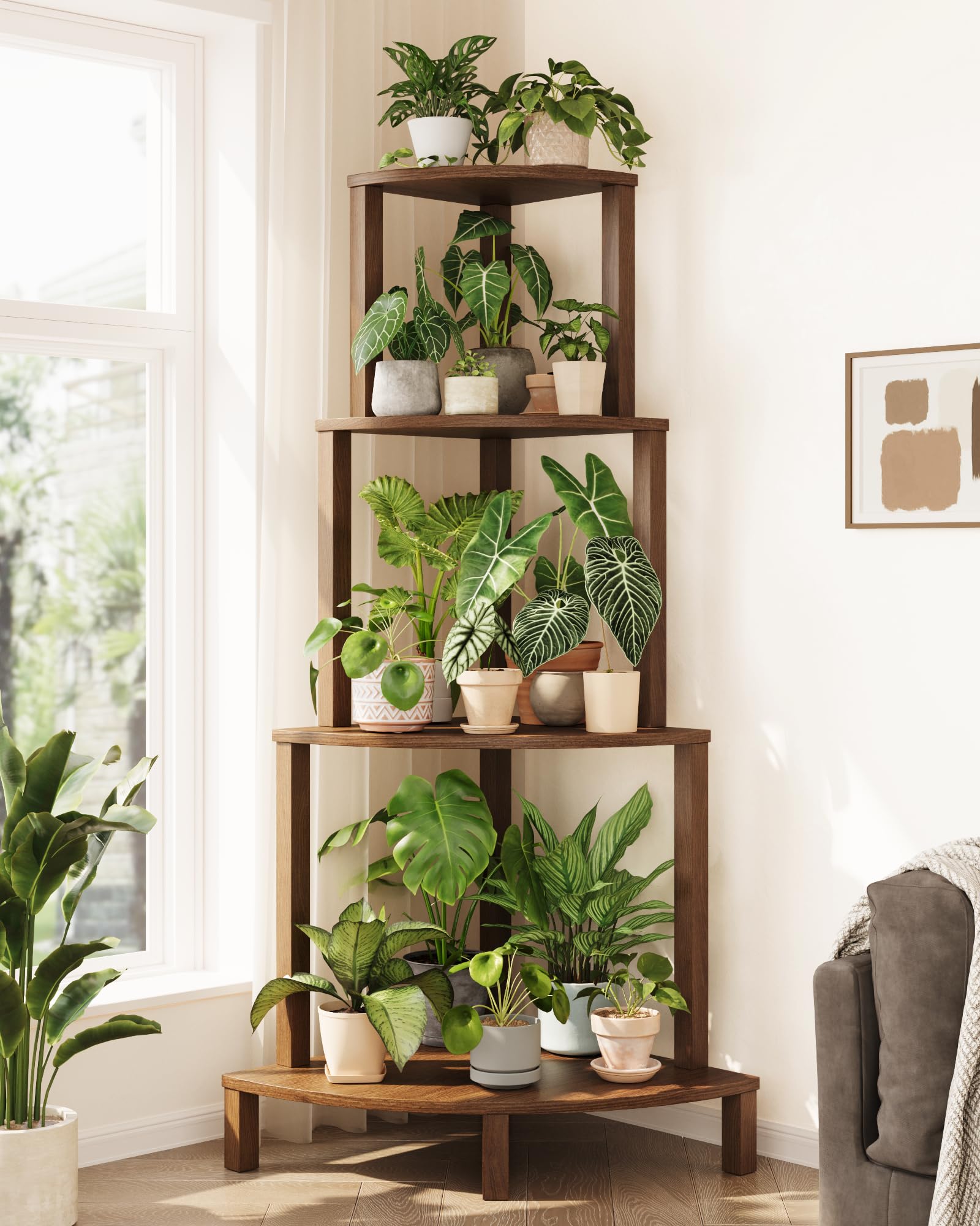4-Tier Corner Plant Stand Wood Indoor Outdoor 60 Inch