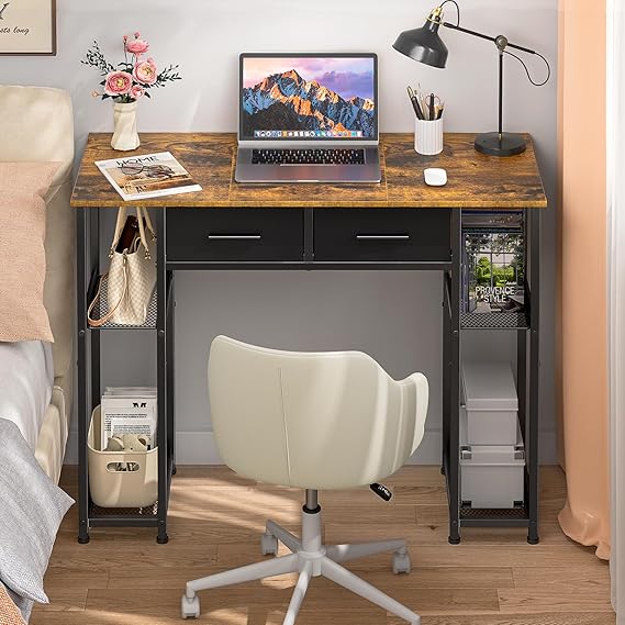 White Computer Desk with Storage Shelves and Drawers