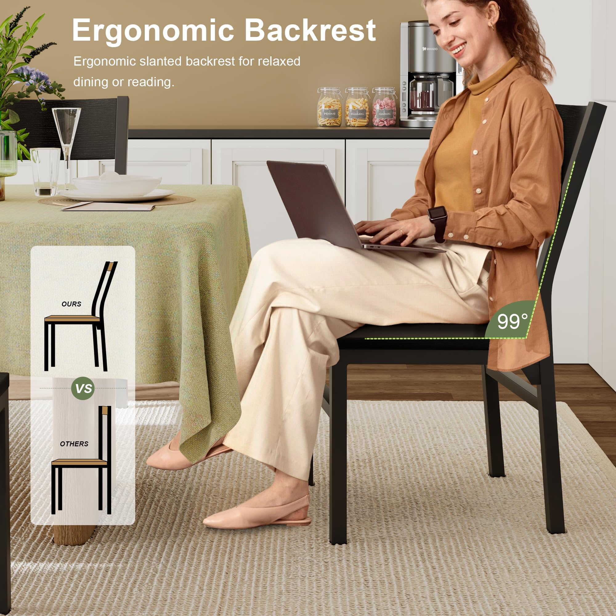 Modern Dining Chairs Set of 6 with Ergonomic Backrest