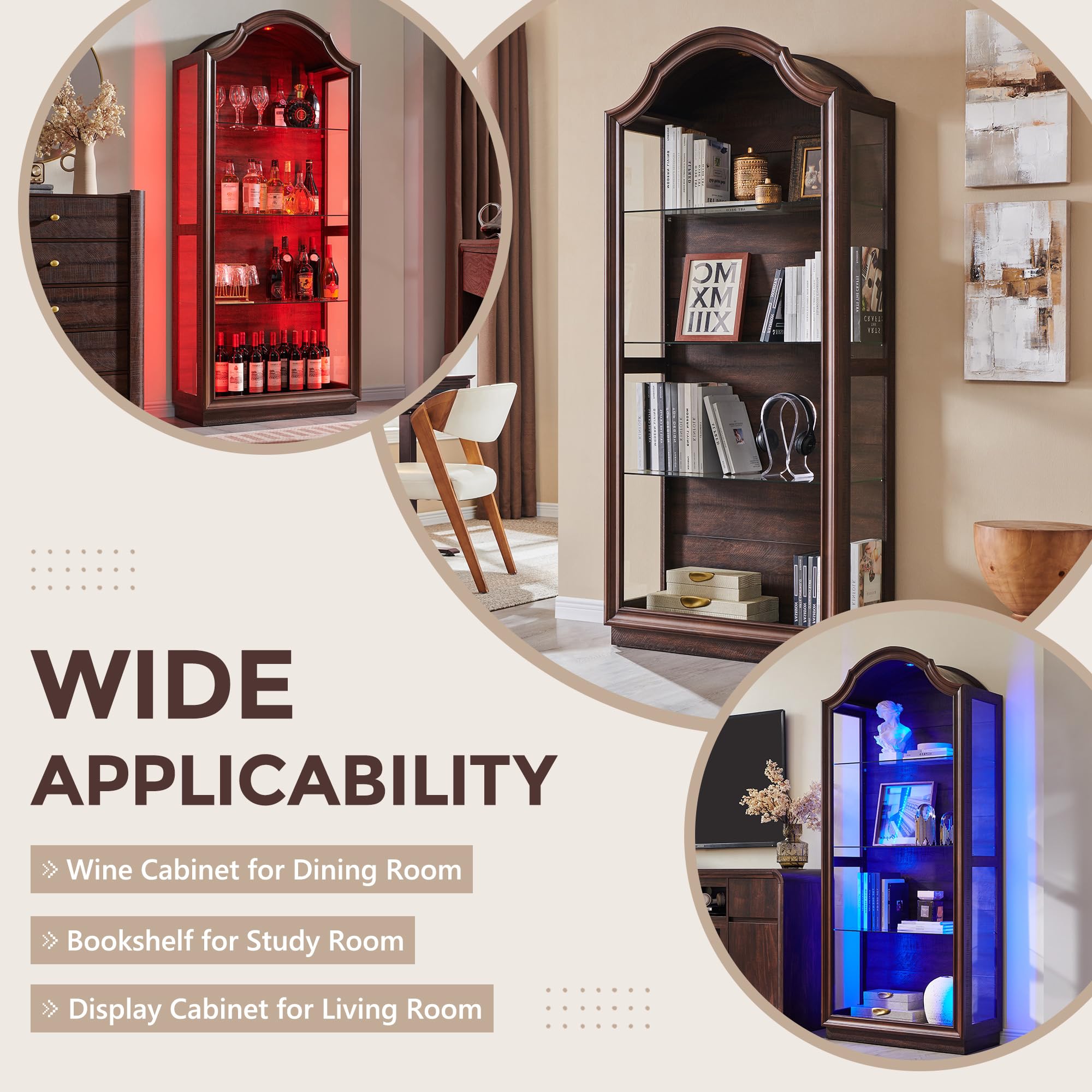 Arched Glass Display Cabinet with LED Lights