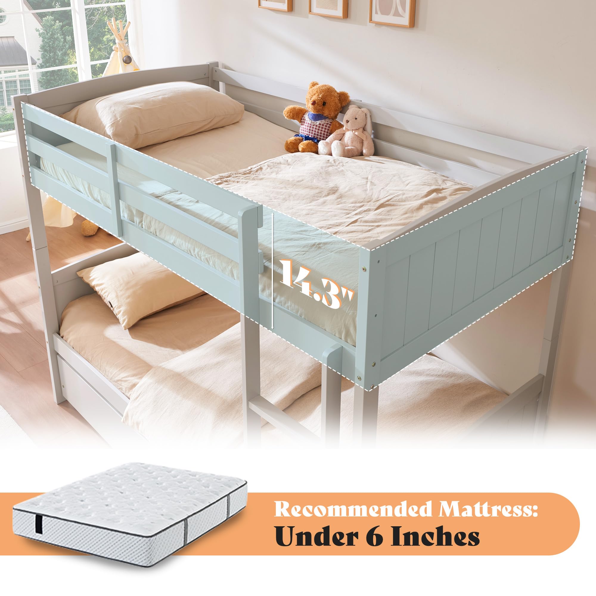 Twin Over Twin Bunk Bed with Storage Drawers