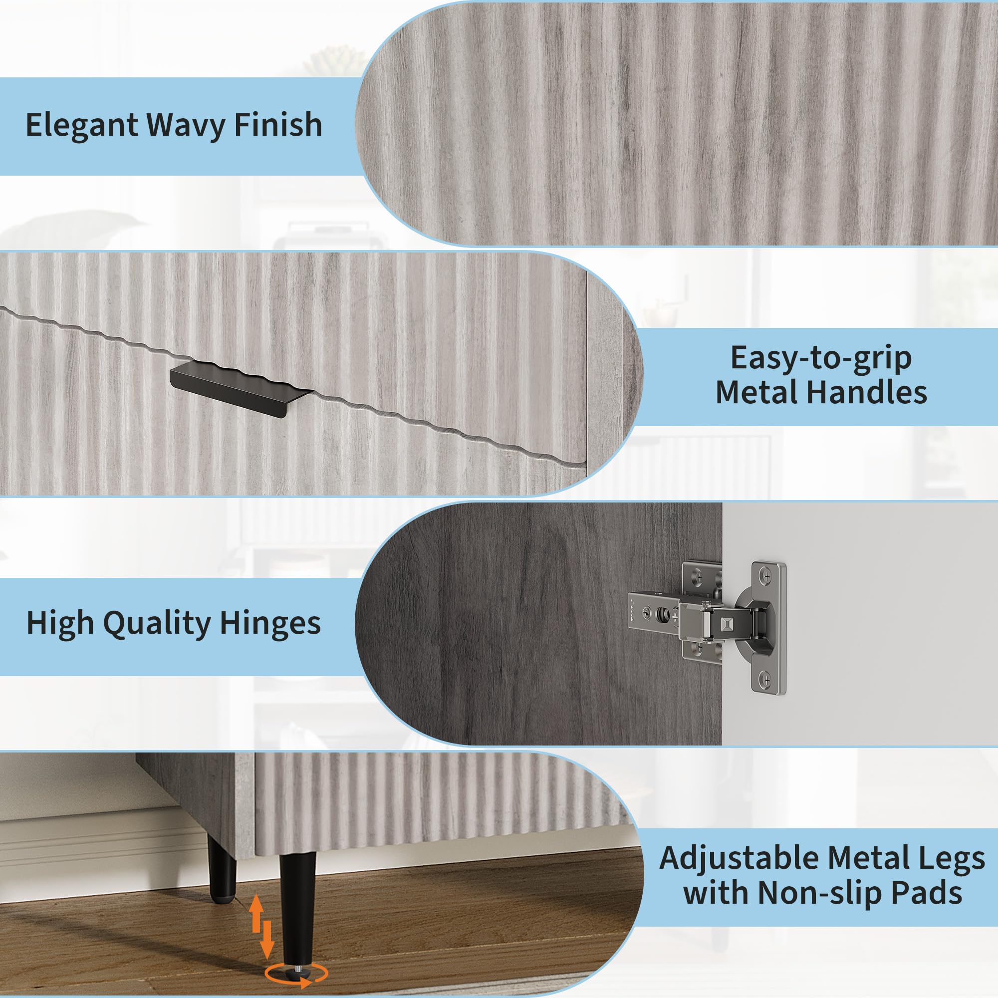 Fluted Sideboard Buffet Cabinet with Storage