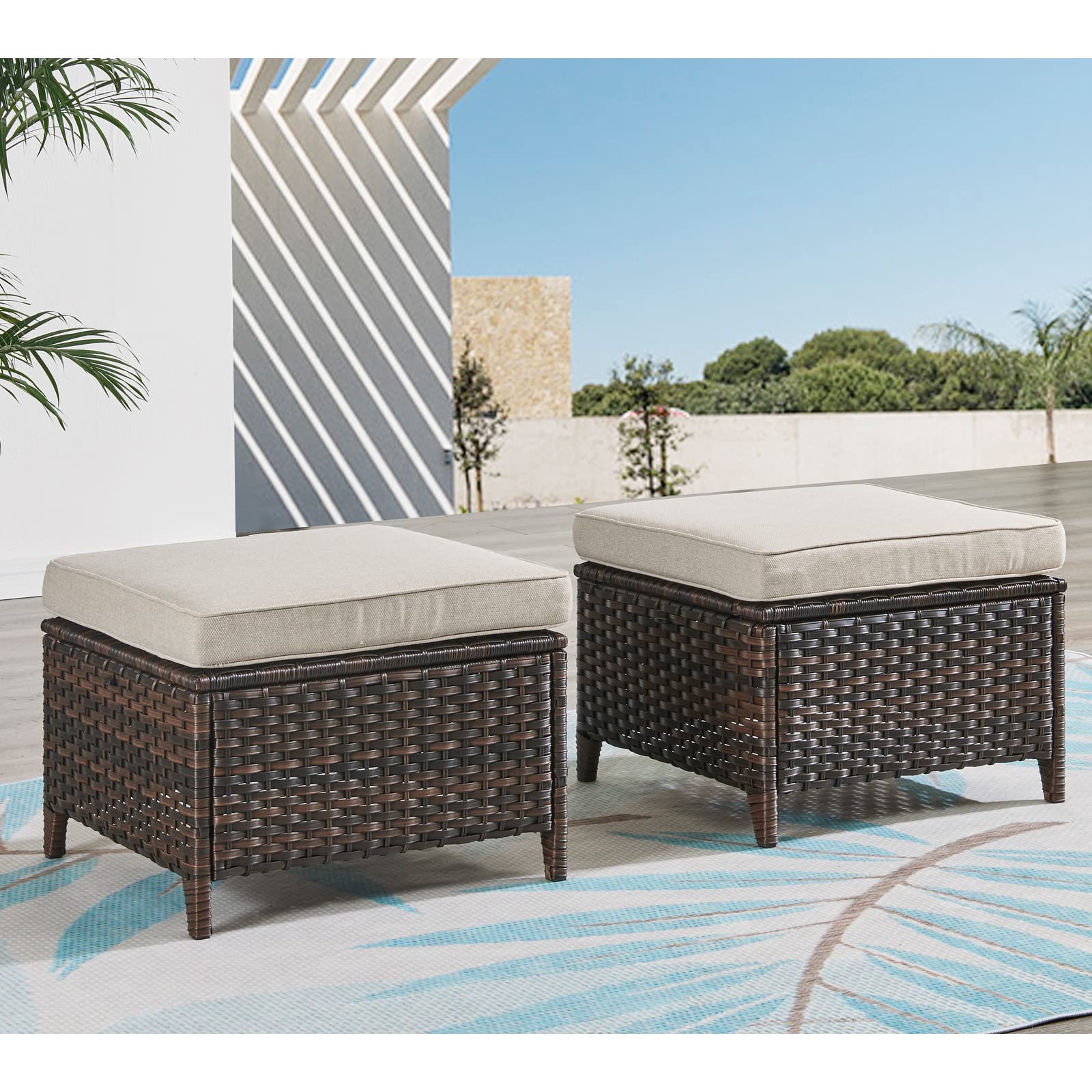 Outdoor Wicker Ottomans Set of 2