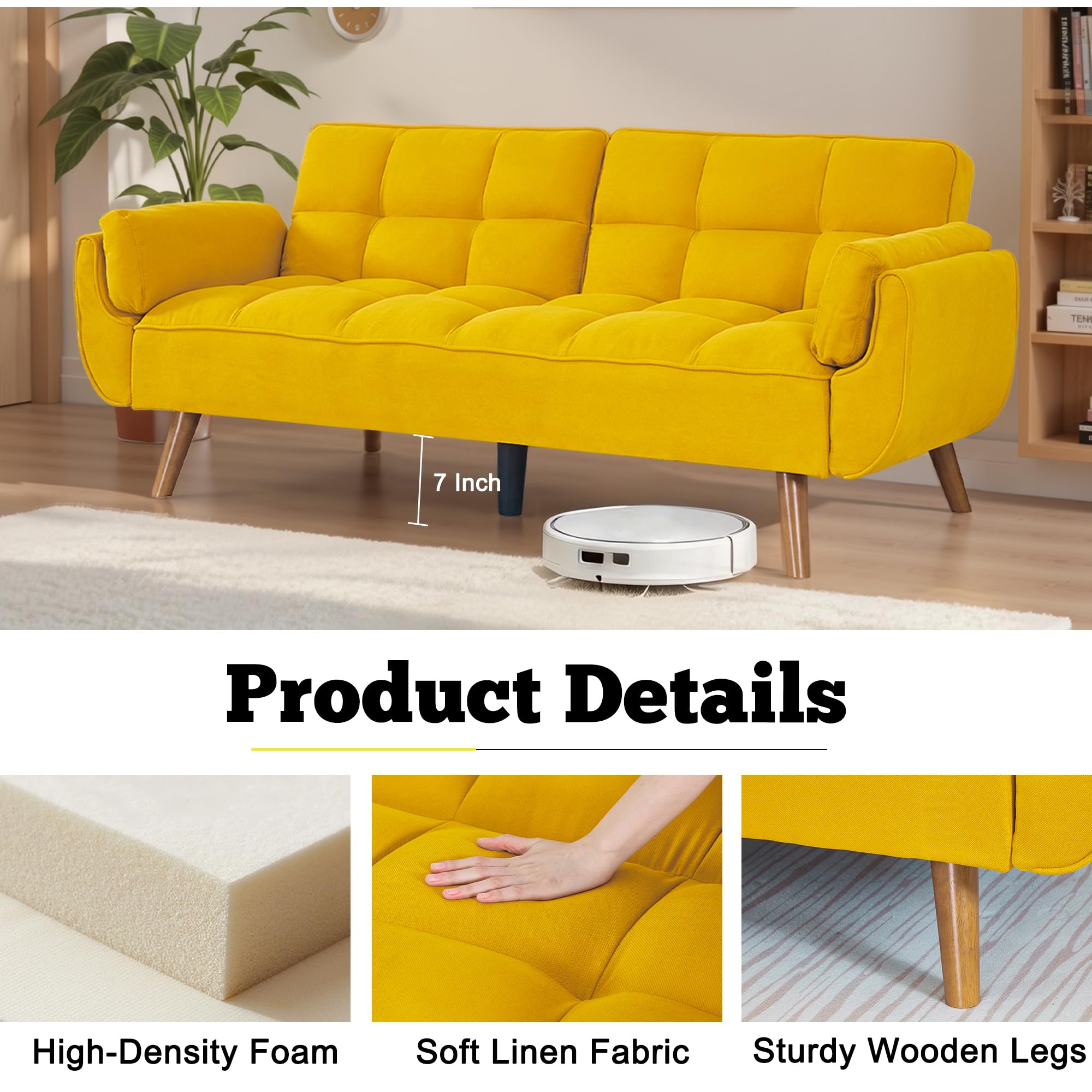 Convertible Futon Sofa Bed with Adjustable Backrest