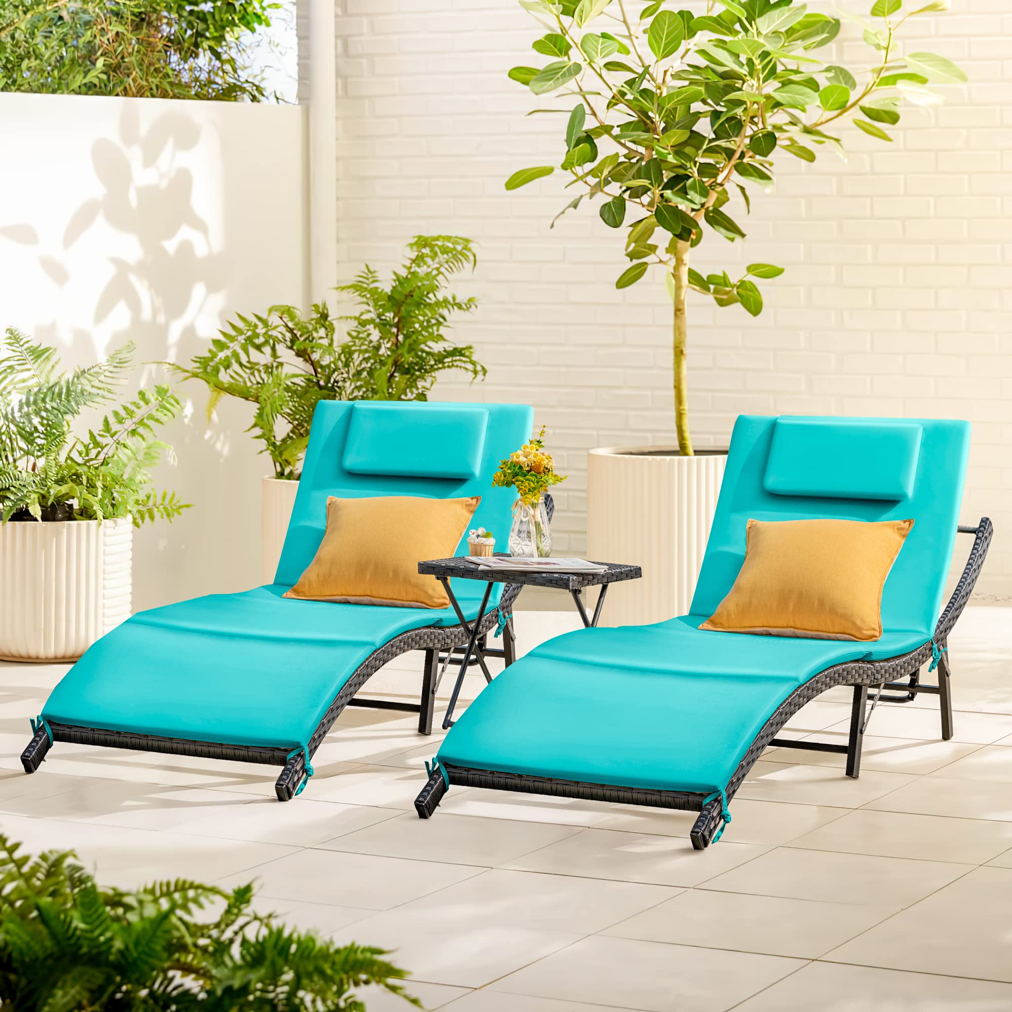 3-Piece Adjustable Outdoor Lounge Chair Set with Folding Table