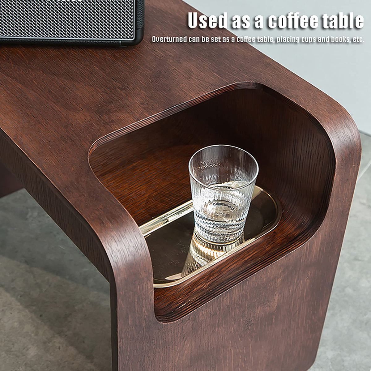 Wood C-Shaped End Table with Storage