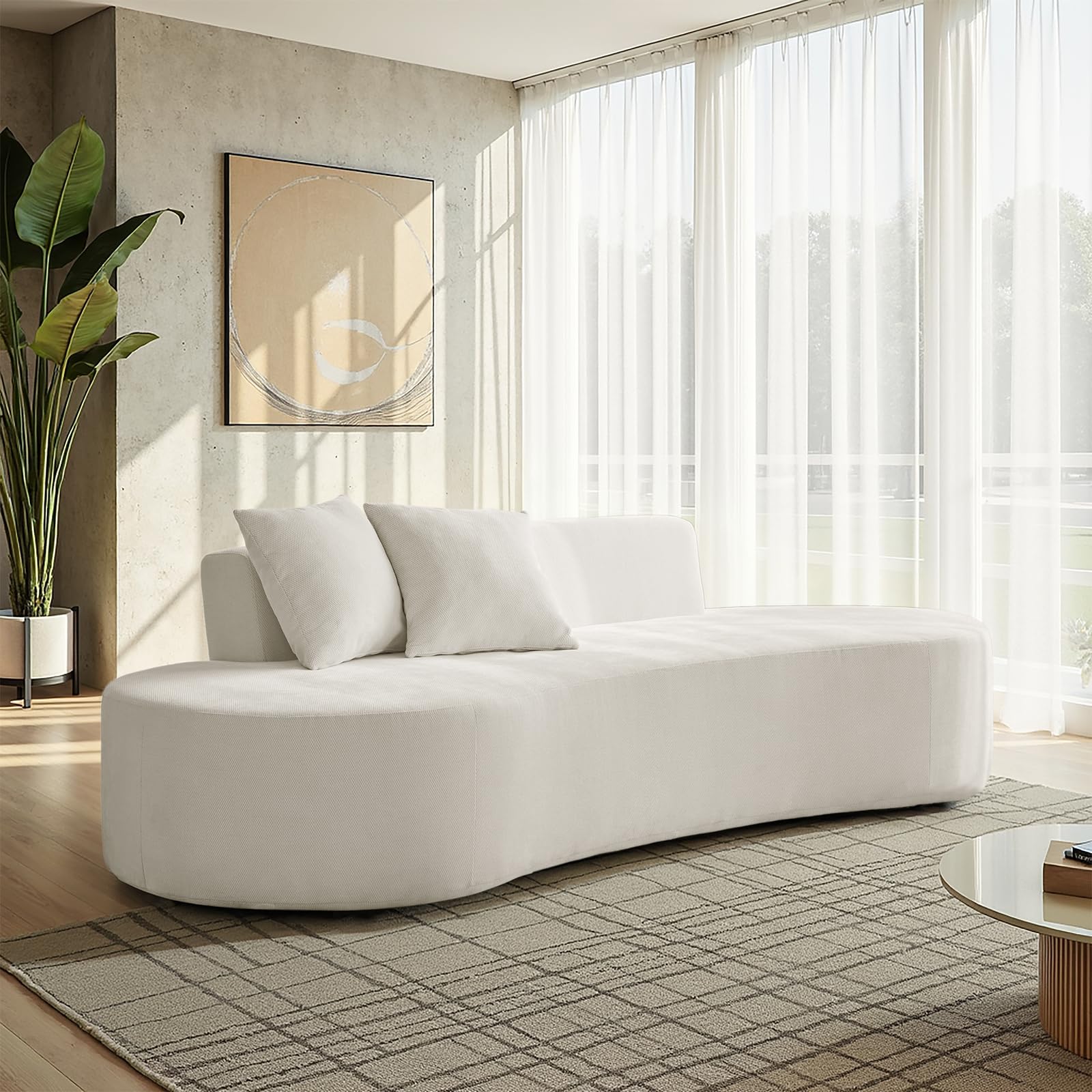 94.5" Curved Boneless Couch with Two Pillows