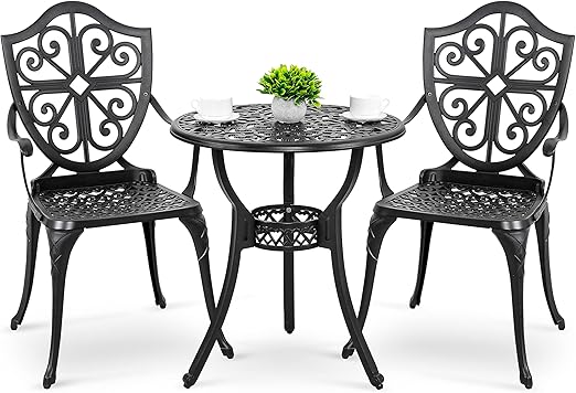 3-Piece Cast Aluminum Bistro Set with Cushions
