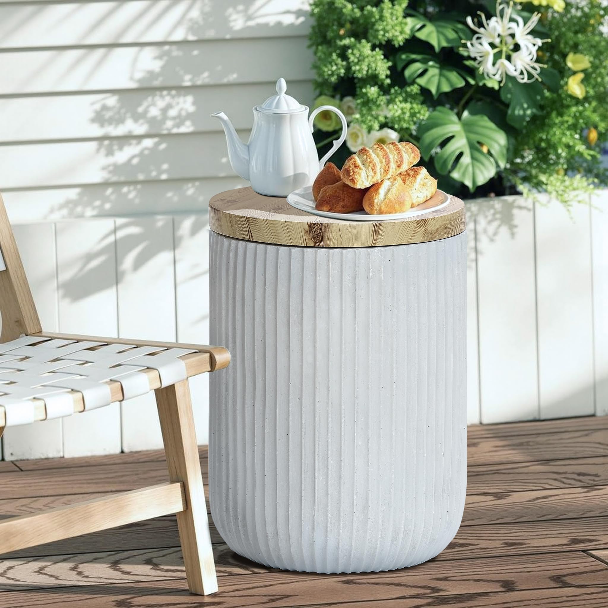 18" Outdoor Side Table with Storage and Wood Finish Lid