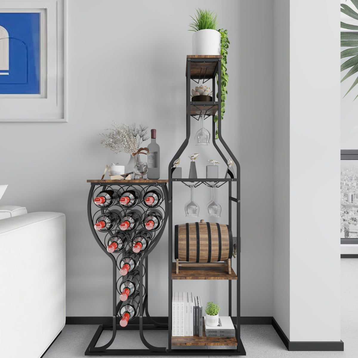 5-Tier Wine Rack with Glass Holder