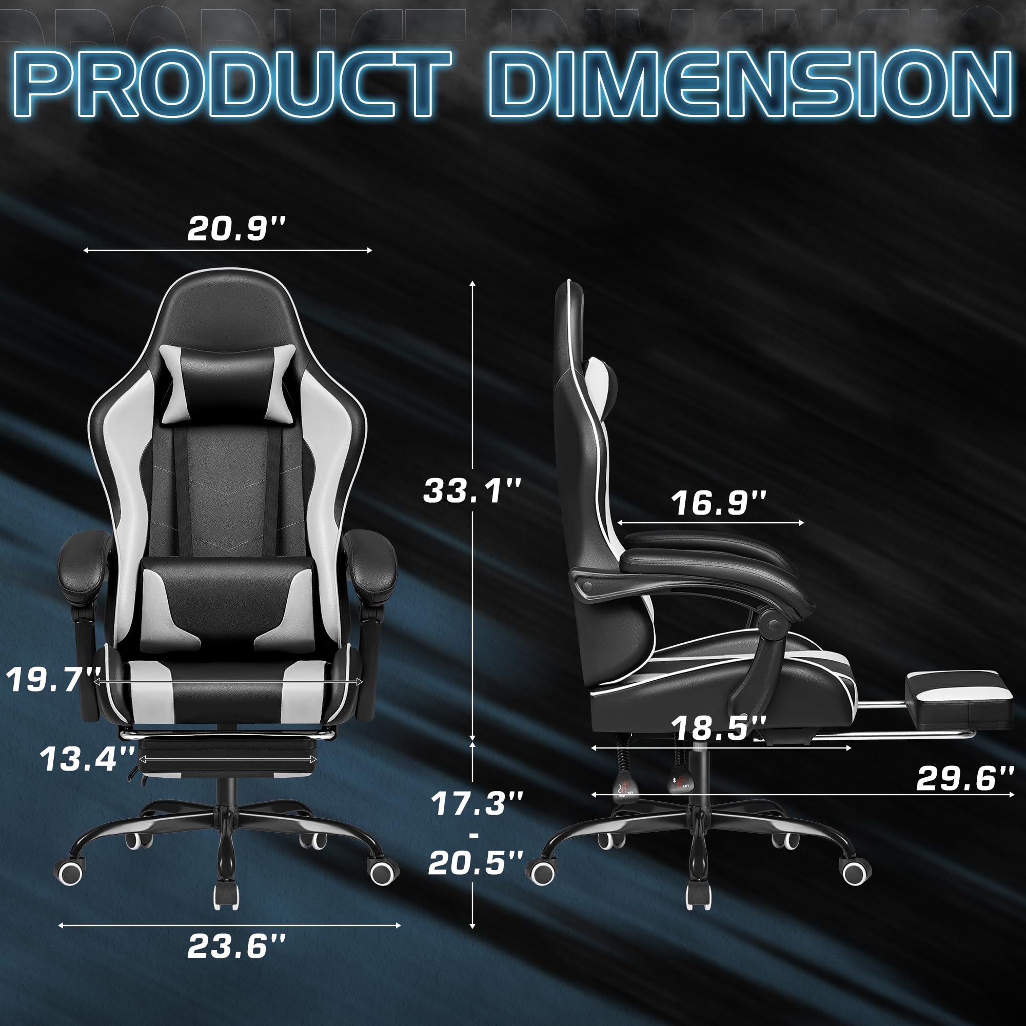 Ergonomic Gaming Chair with Footrest and Massage Lumbar Support