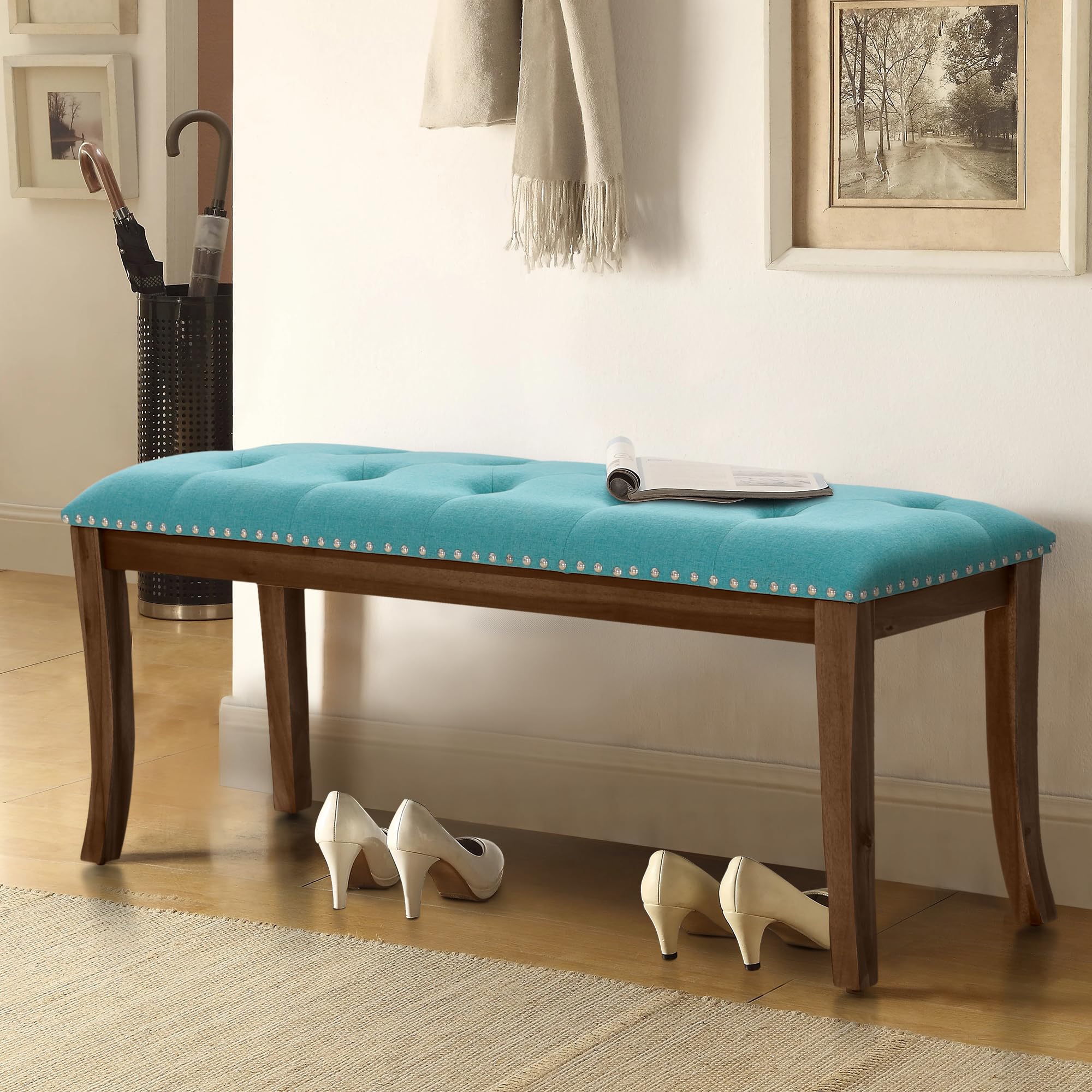 44" Upholstered Dining Bench with Button-Tufted Design