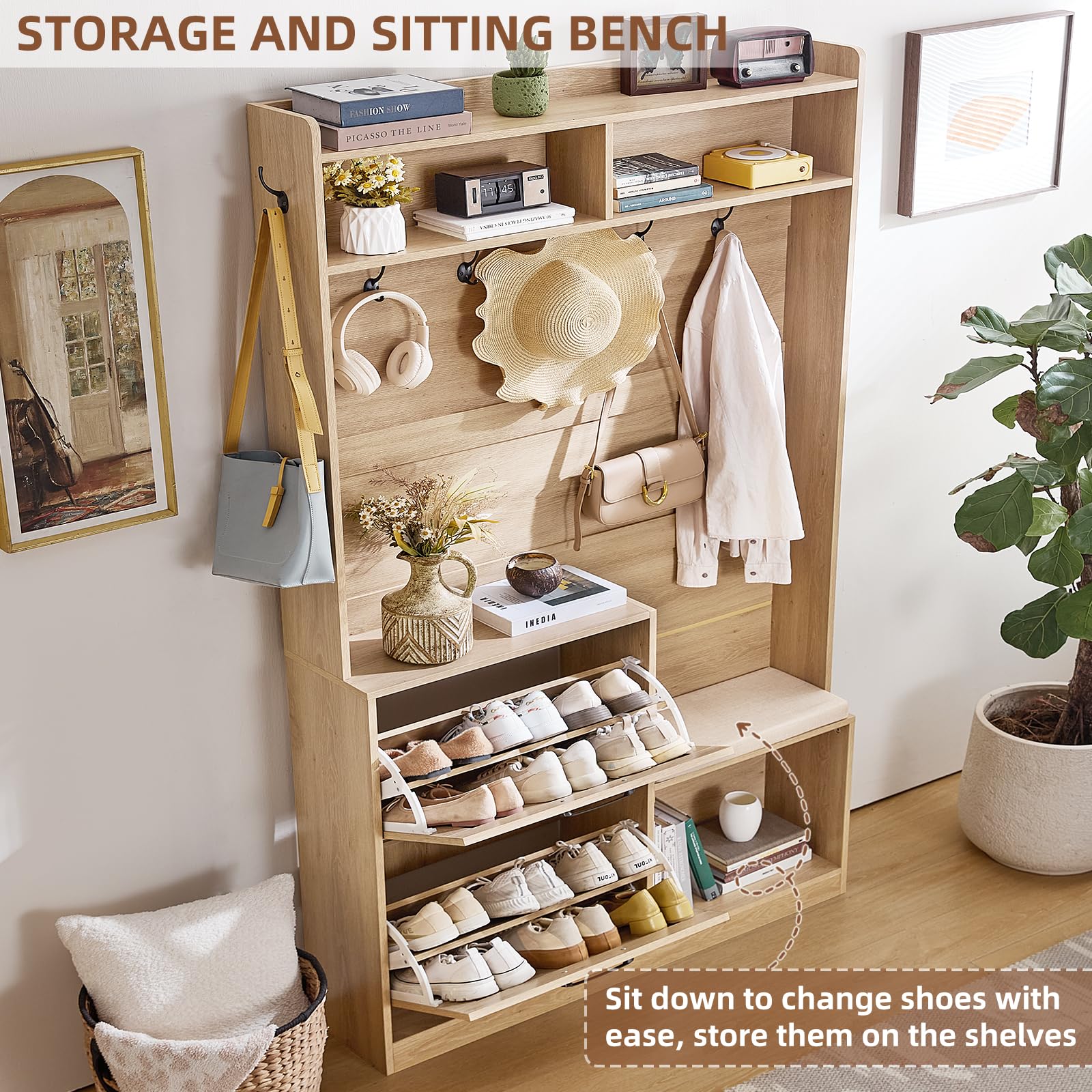 4-in-1 Hall Tree with Bench and Shoe Storage
