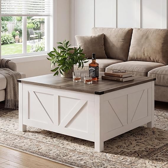 Farmhouse Lift Top Coffee Table with Charging Station